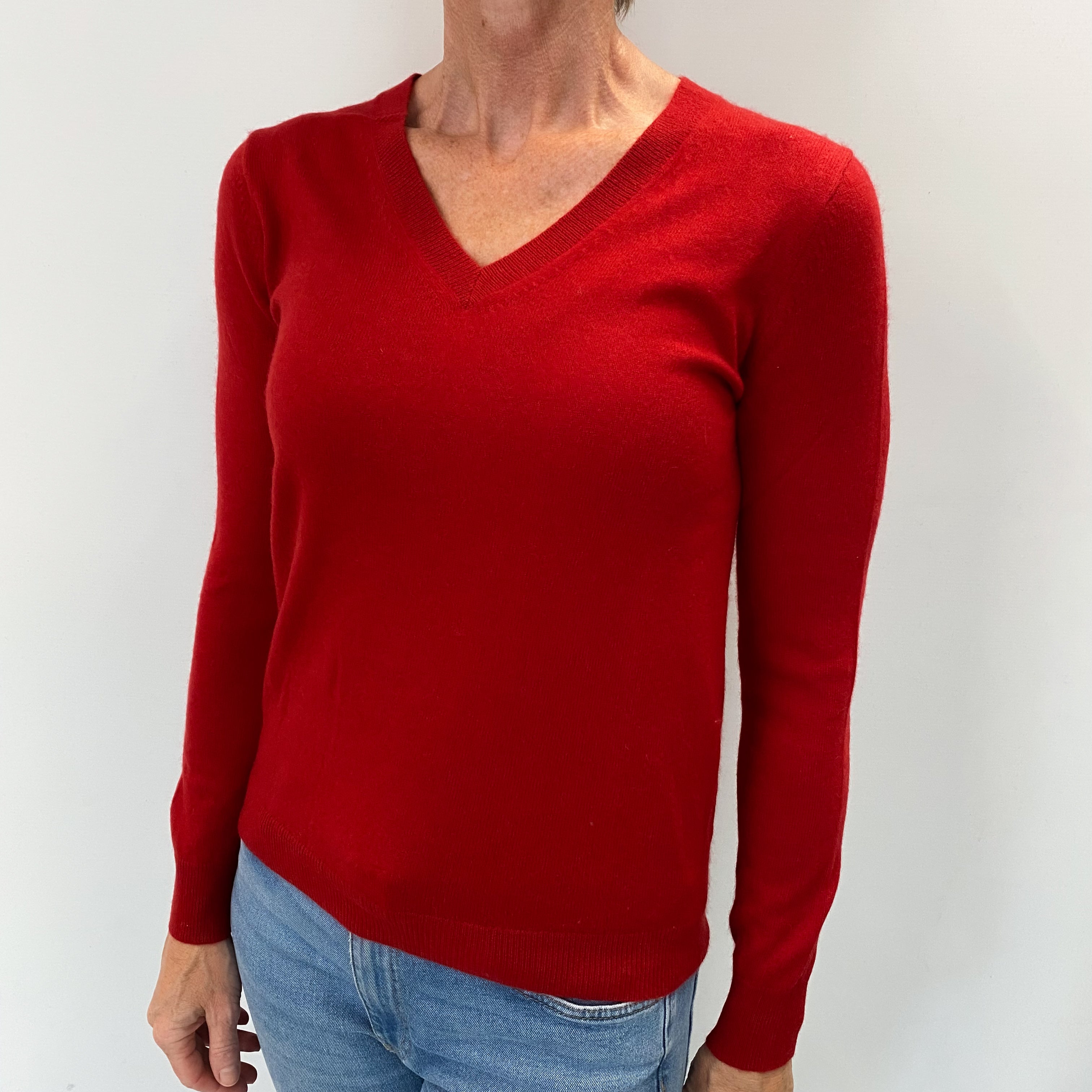 Spanish Red Cashmere V Neck Jumper Small