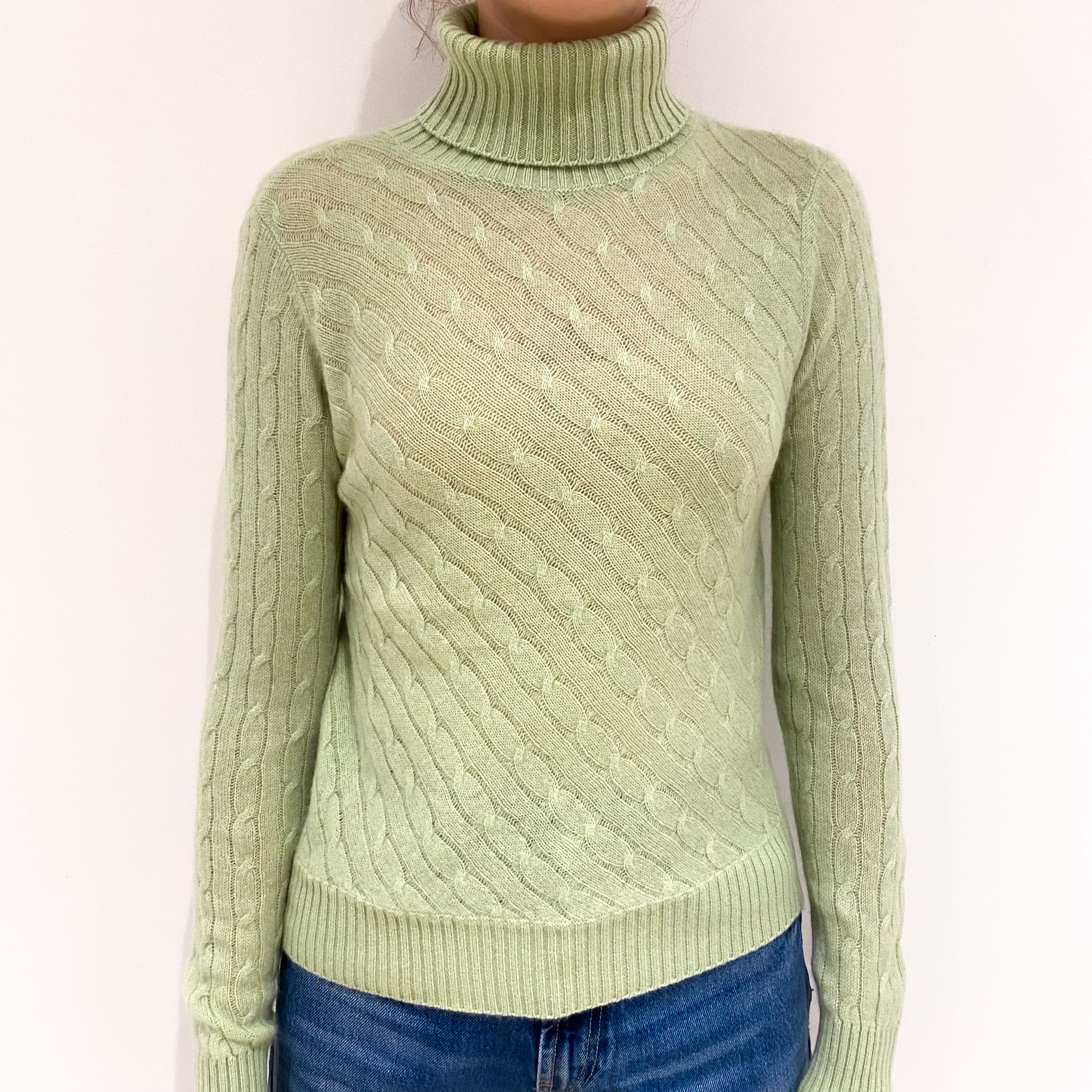 Lime Green Cashmere Polo Neck Jumper Extra Small