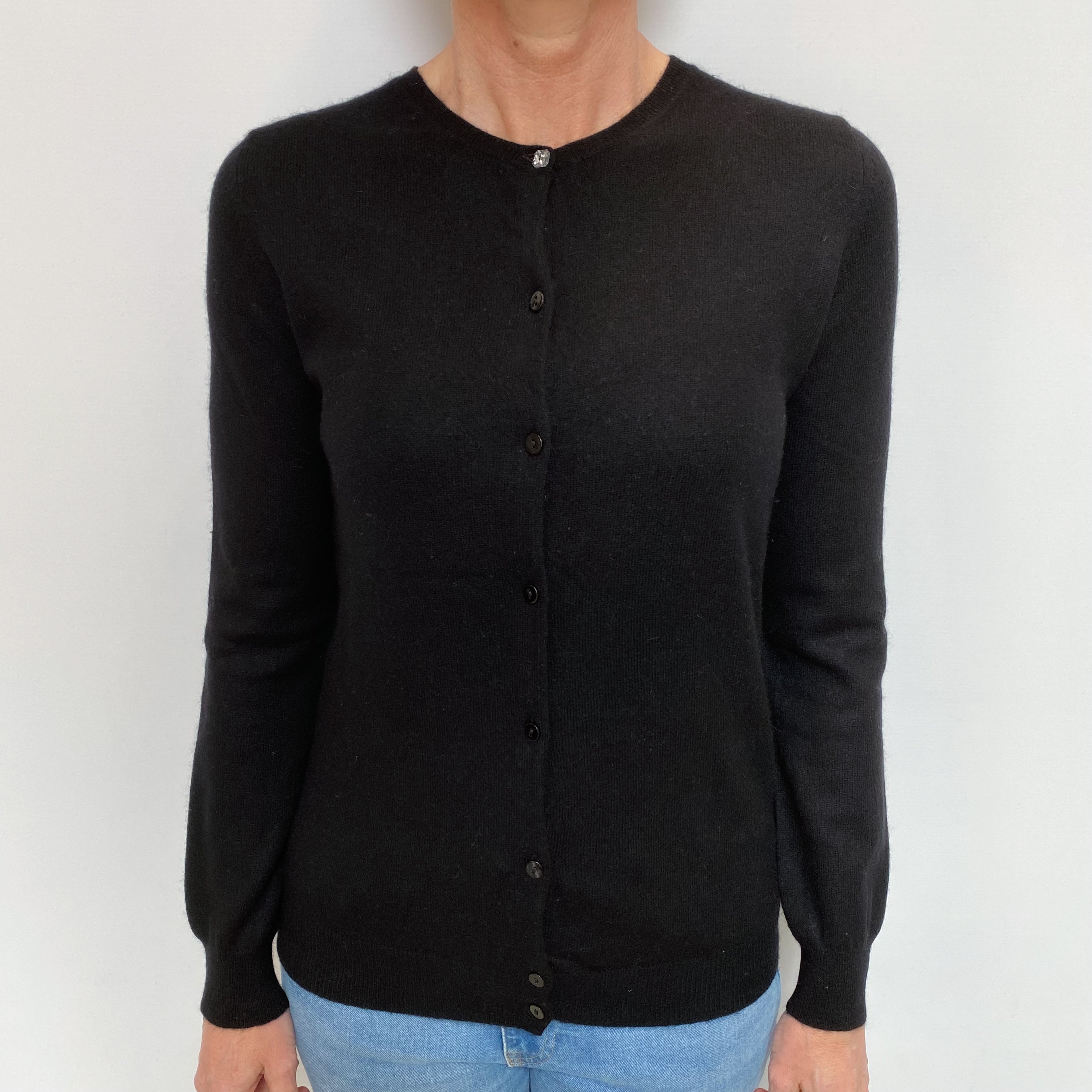 Black Cashmere Crew Neck Cardigan Small