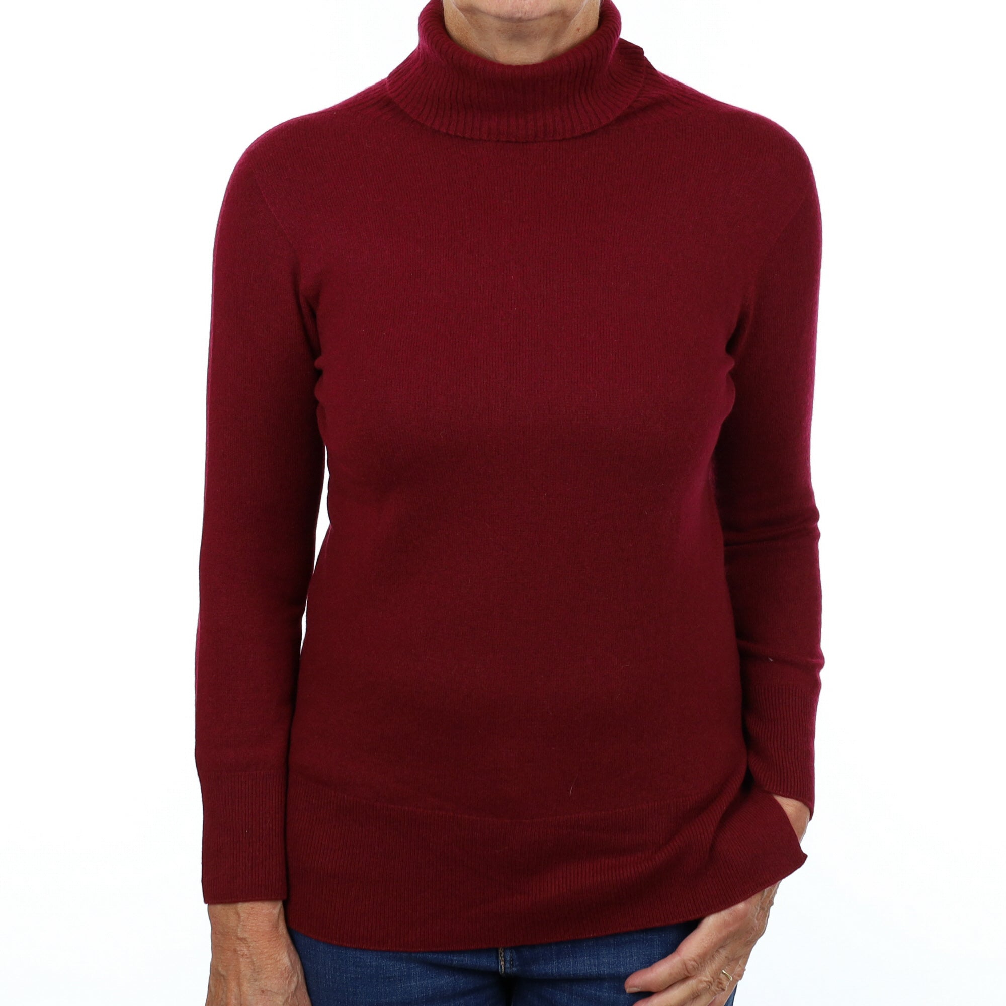 Burgundy Red Cashmere Polo Neck Jumper Medium
