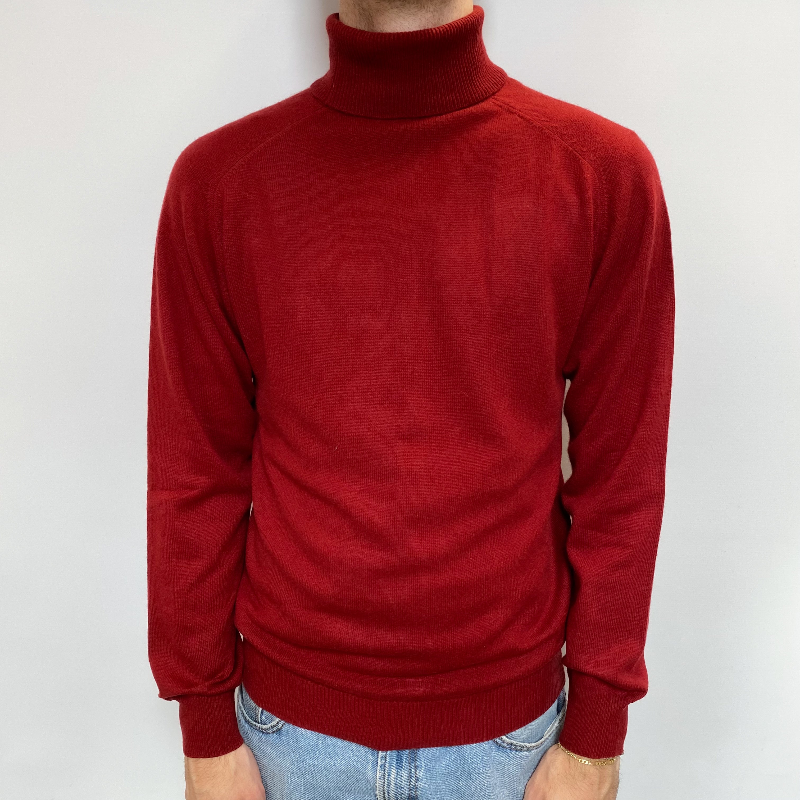 Men's Rust Orange Cashmere Polo Neck Jumper Large