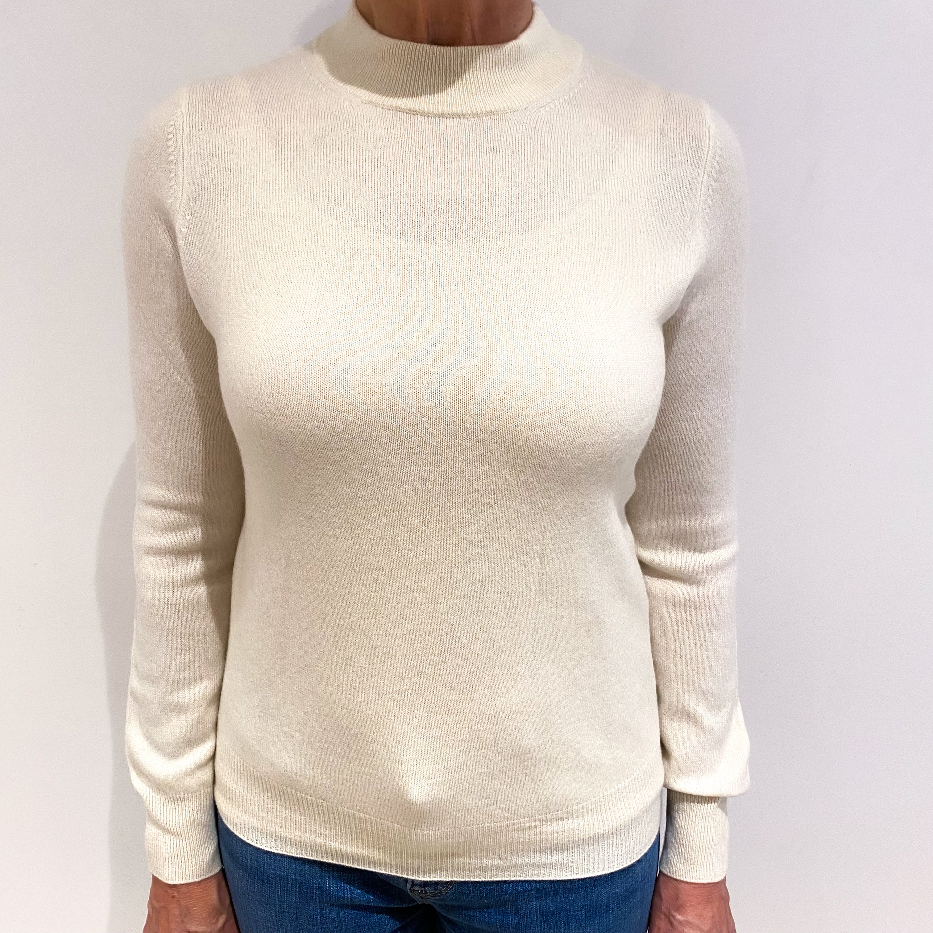 Ivory Cream Cashmere Turtle Neck Jumper Medium