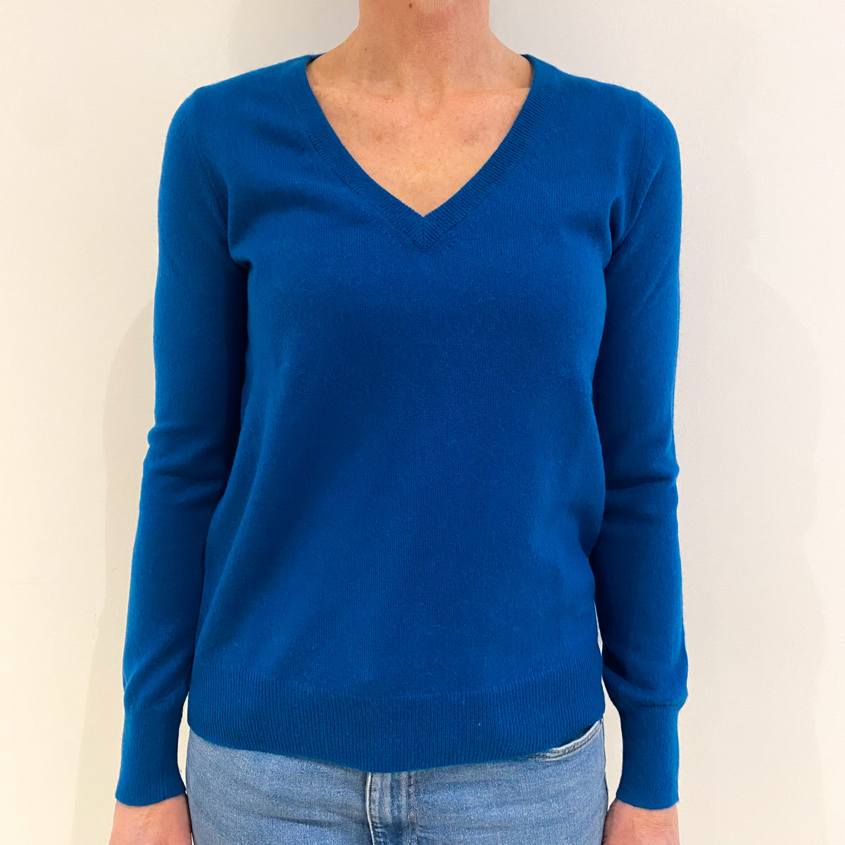 Teal Blue Cashmere V Neck Jumper Small