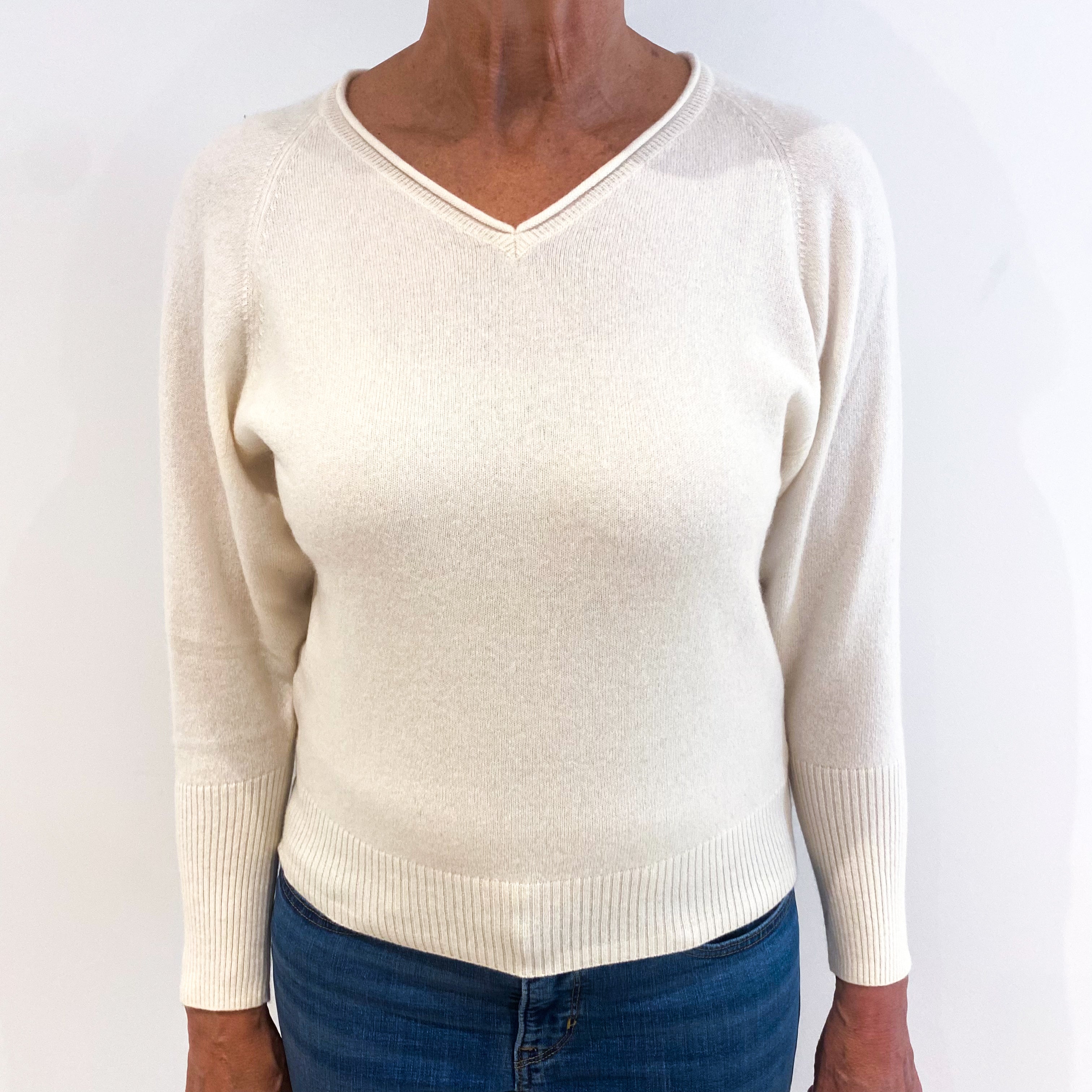 Cream Cashmere V-Neck Jumper Medium