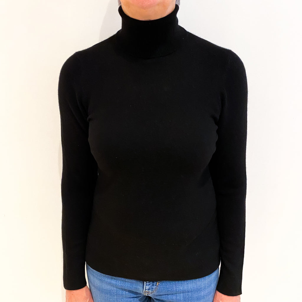 Black Cashmere Polo Neck Jumper Medium