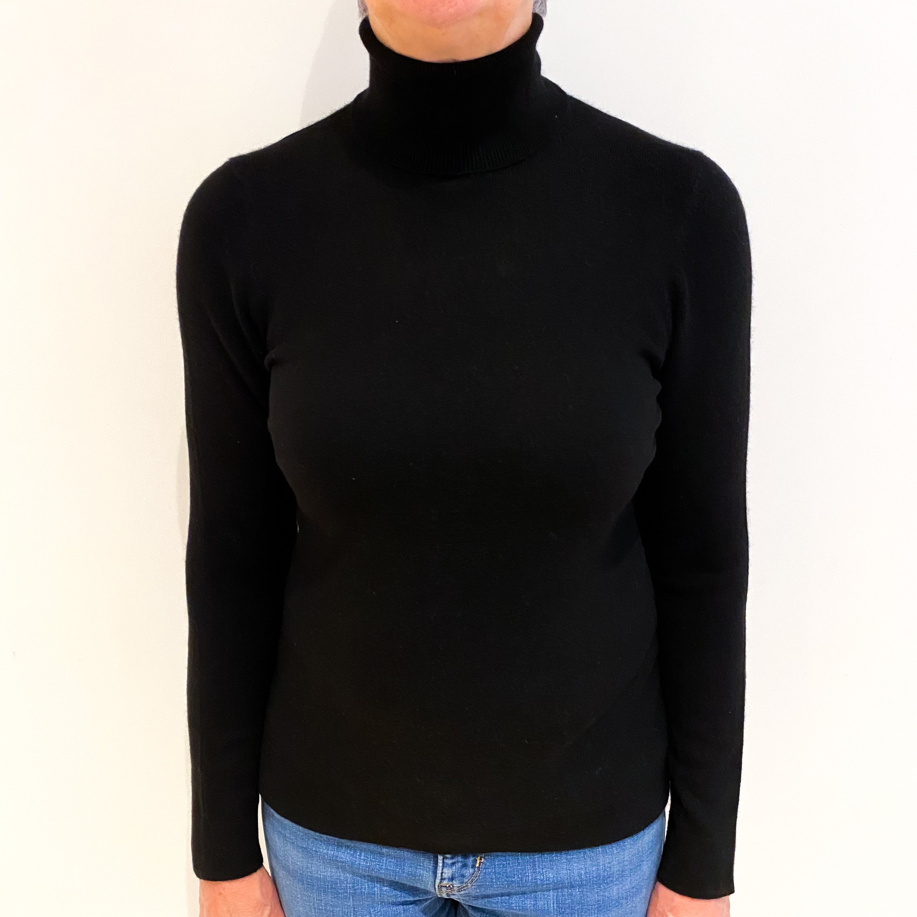 Black Cashmere Polo Neck Jumper Medium