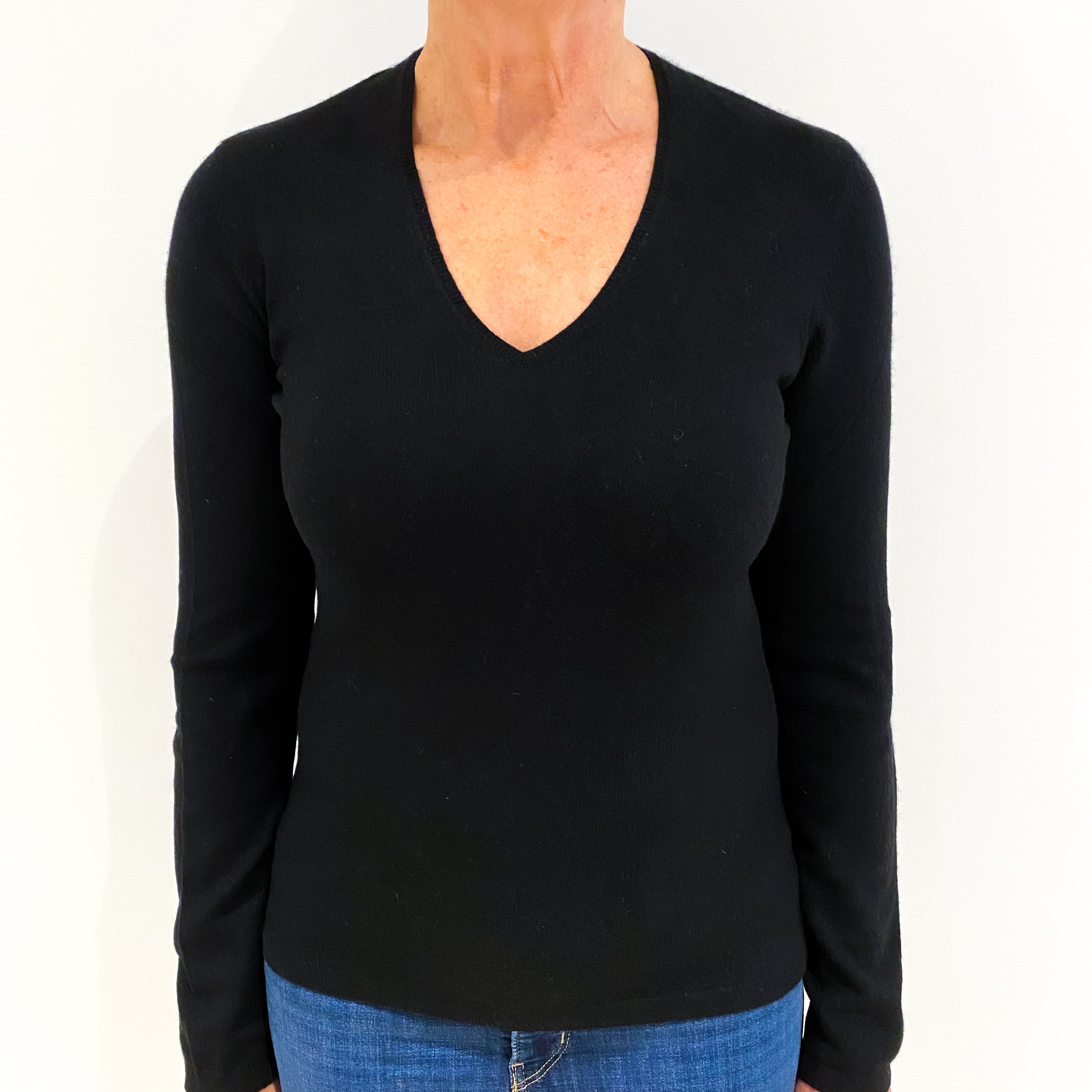 Black Cashmere V-Neck Jumper Medium