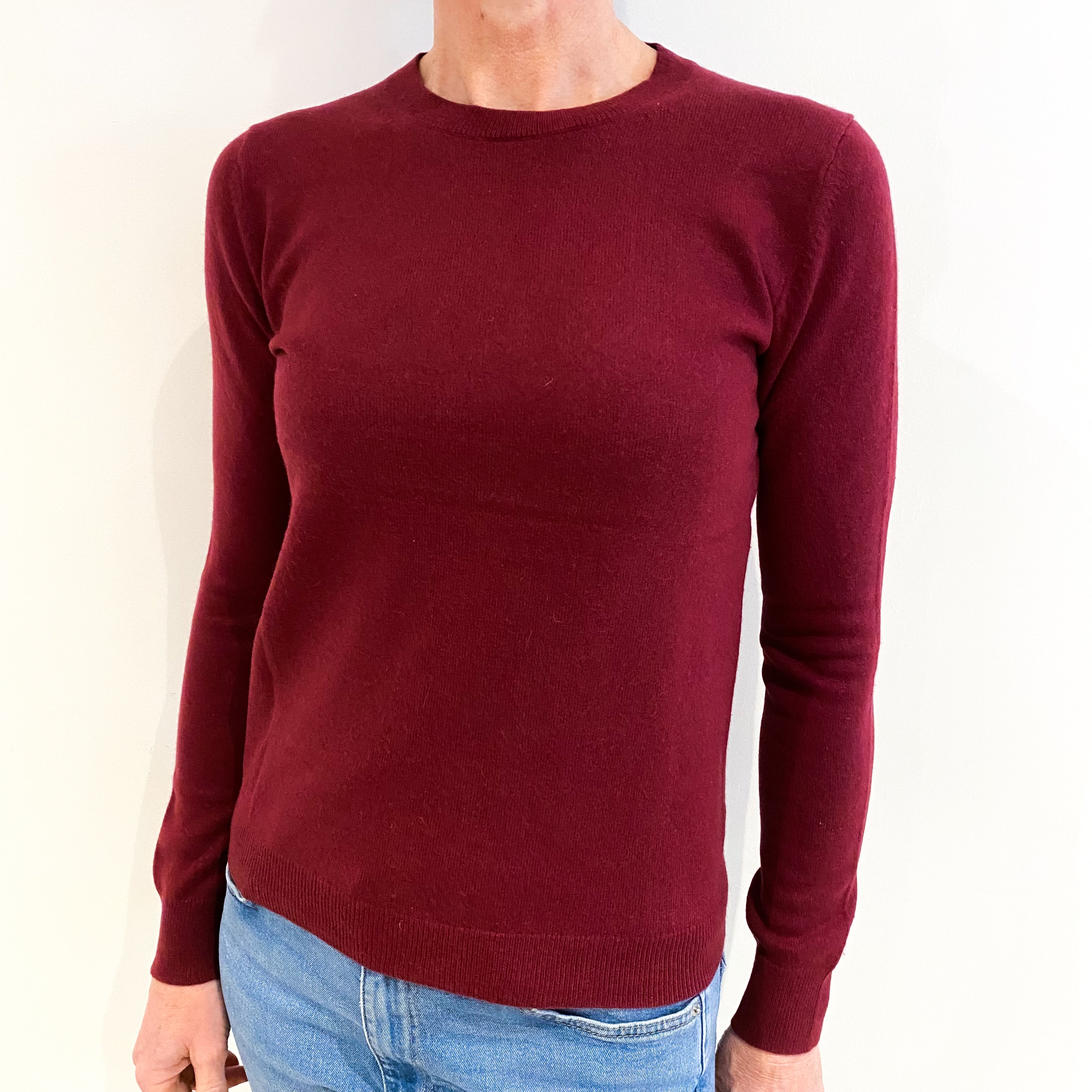Maroon Red Cashmere Crew Neck Jumper Small