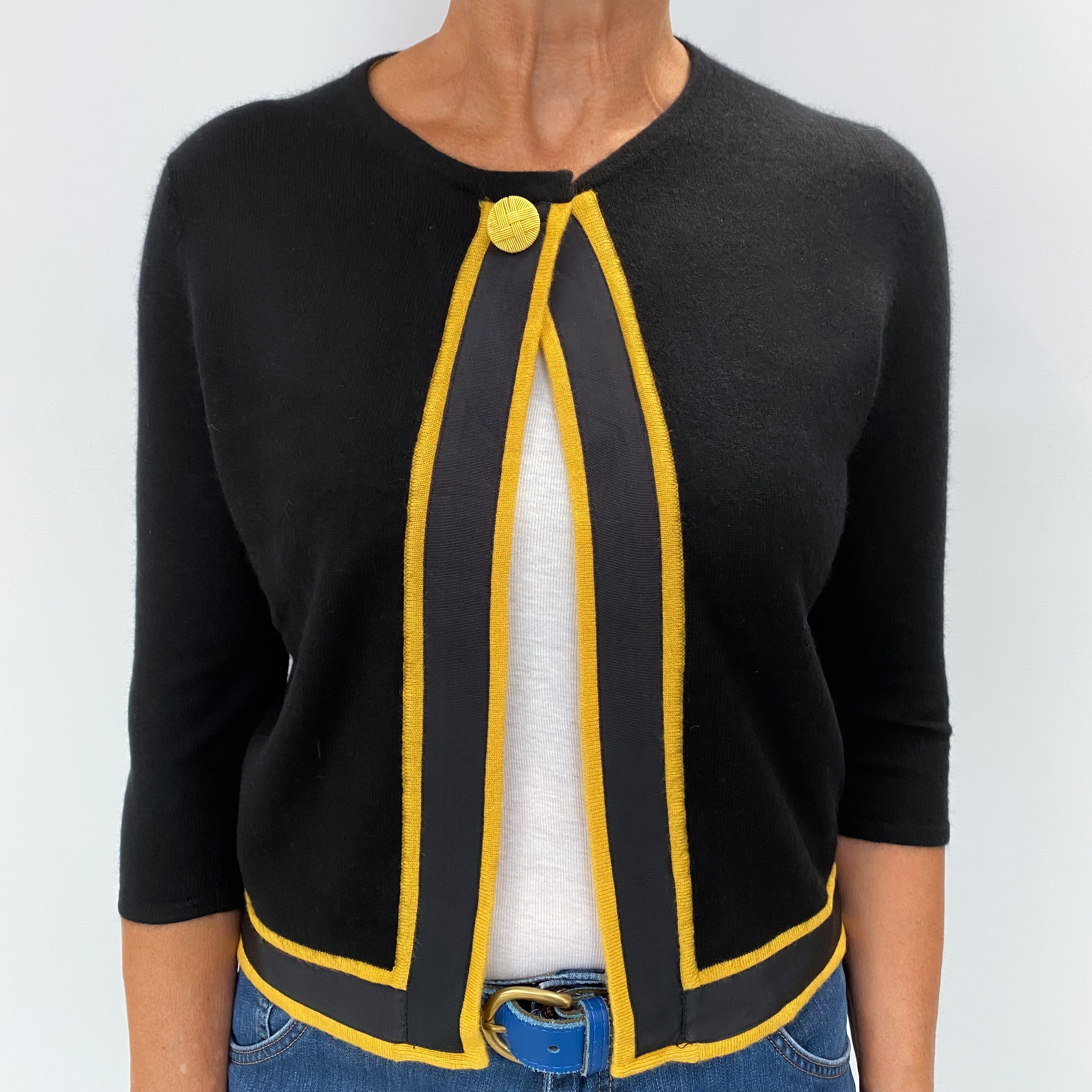 Black Cashmere Crew Neck Cardigan Medium