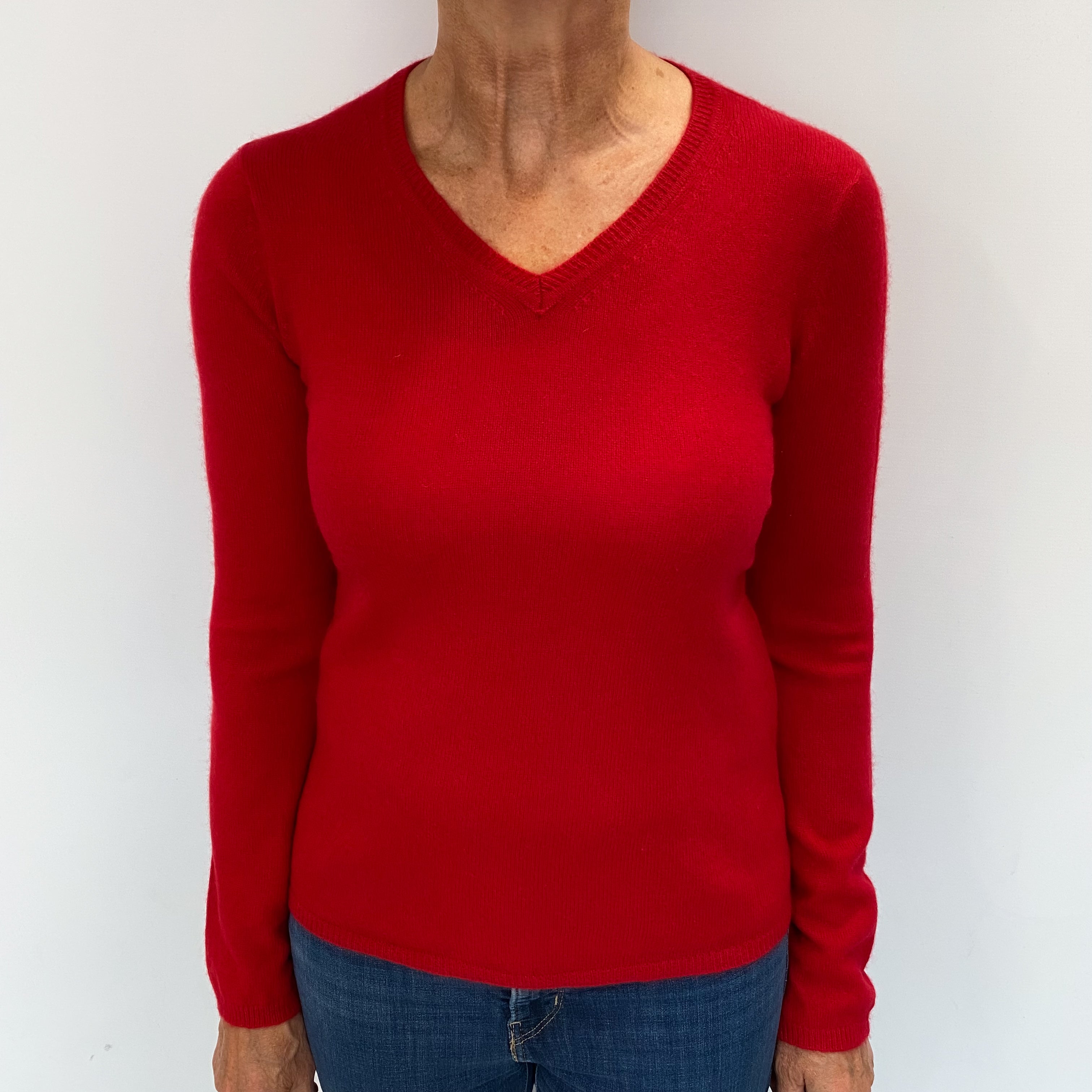 Scarlet Red Cashmere V Neck Jumper Medium