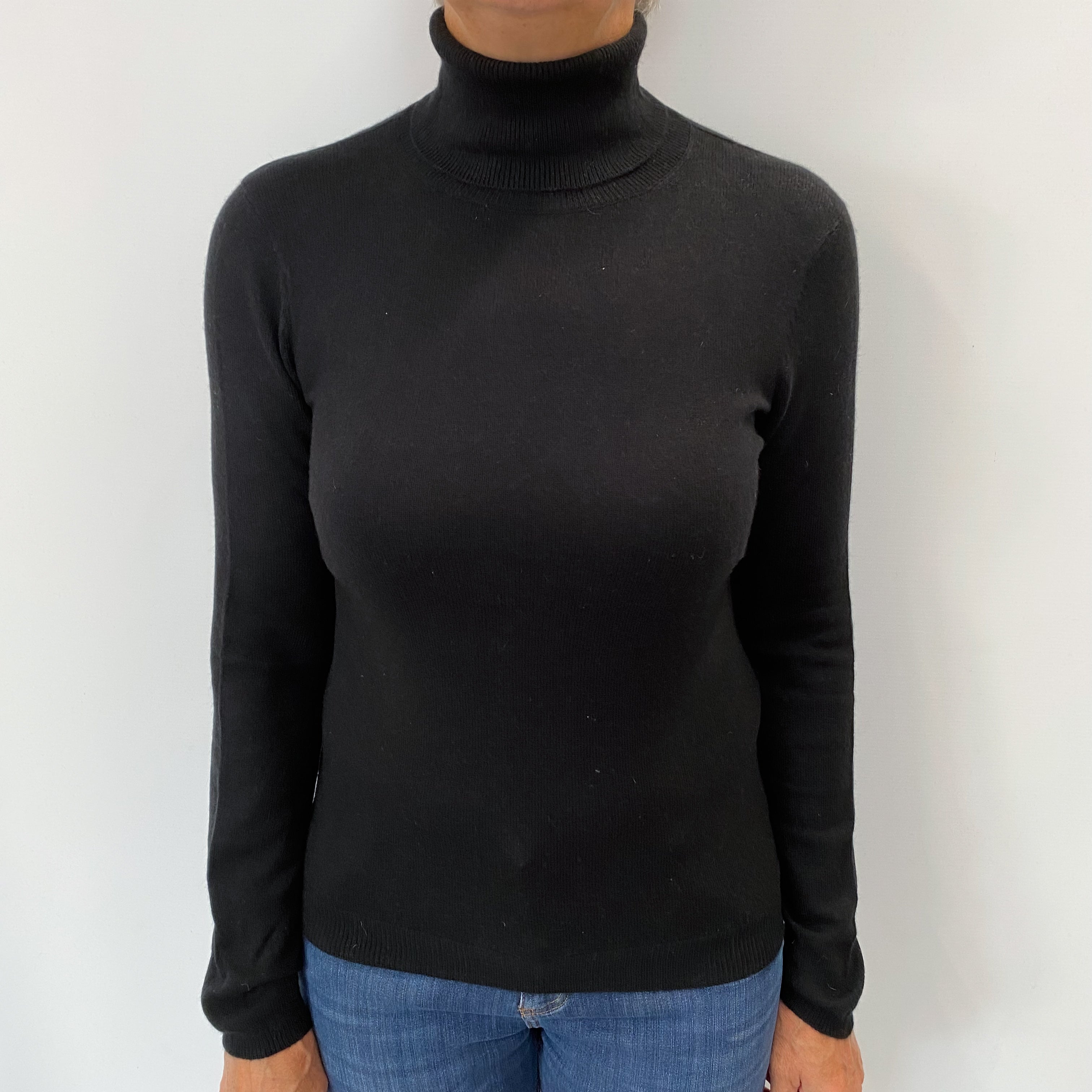 Black Cashmere Polo Neck Jumper Medium