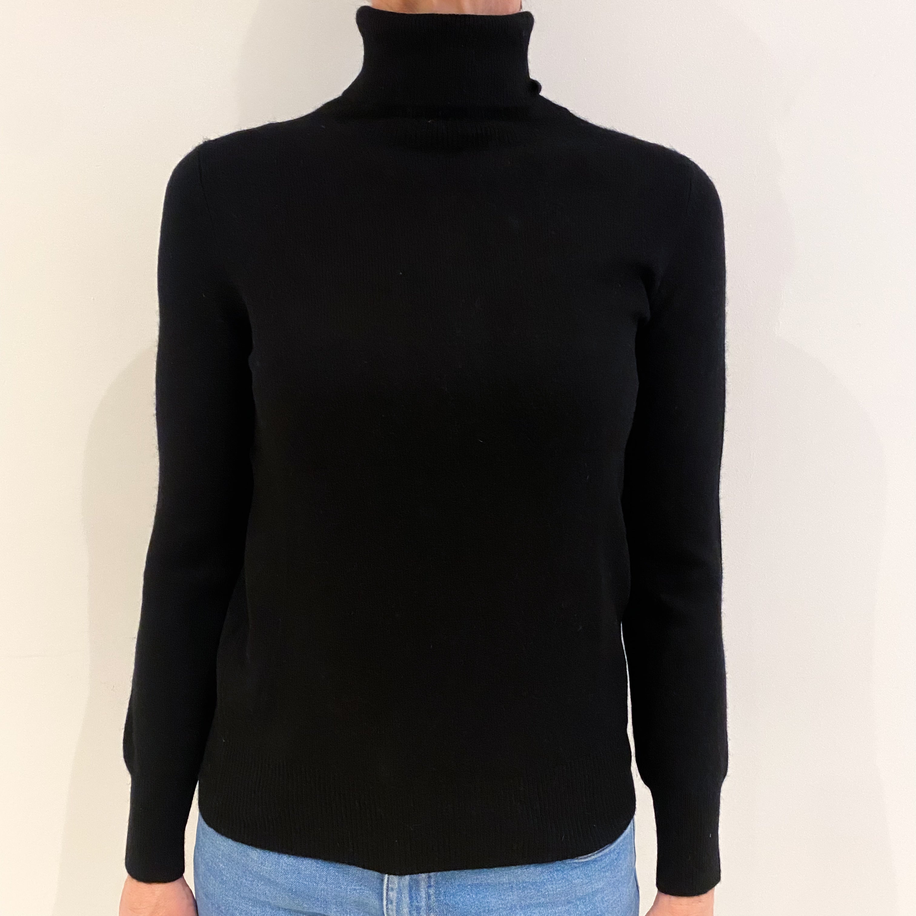 Black Cashmere Polo Neck Jumper Small