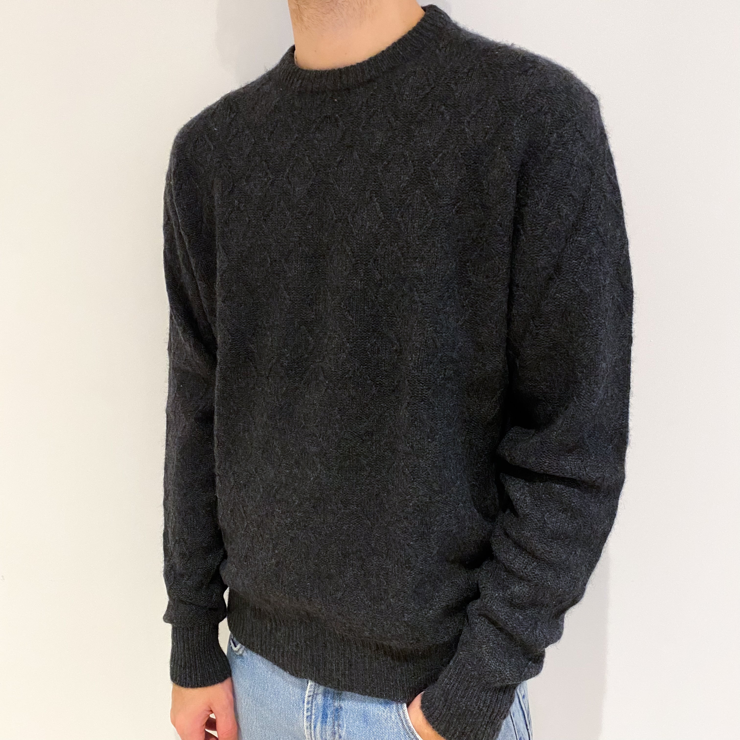 Men's Dark Grey Cashmere Crew Neck Jumper Large