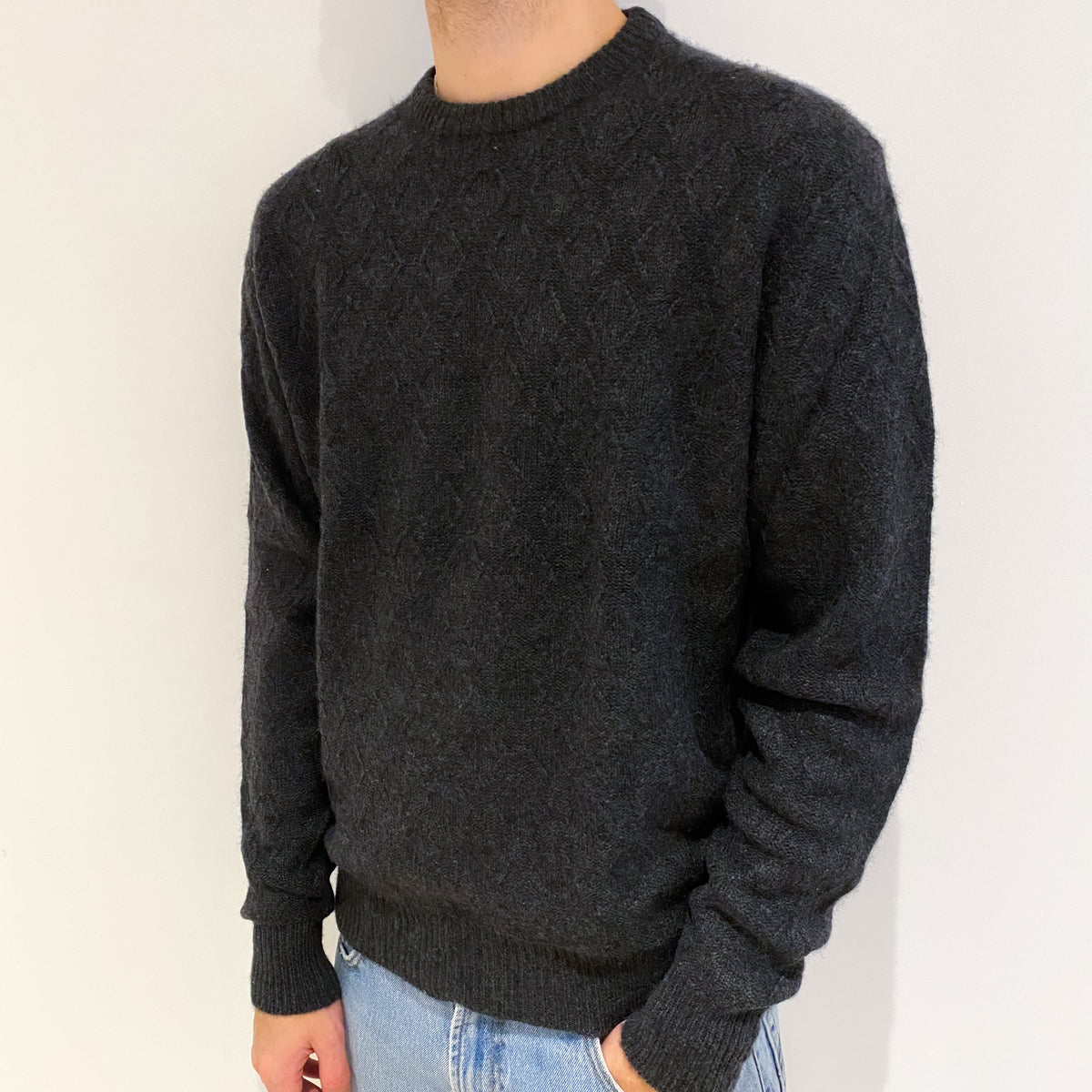 Men's Dark Grey Cashmere Crew Neck Jumper Large