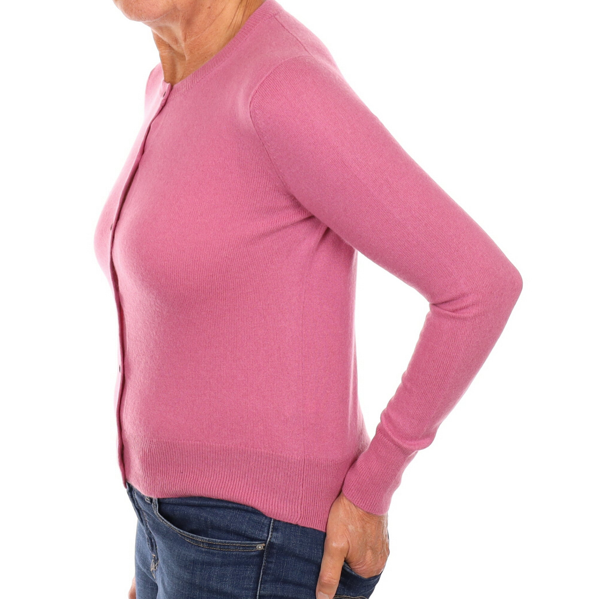 Foxglove Pink Cashmere Crew Neck Cardigan Medium