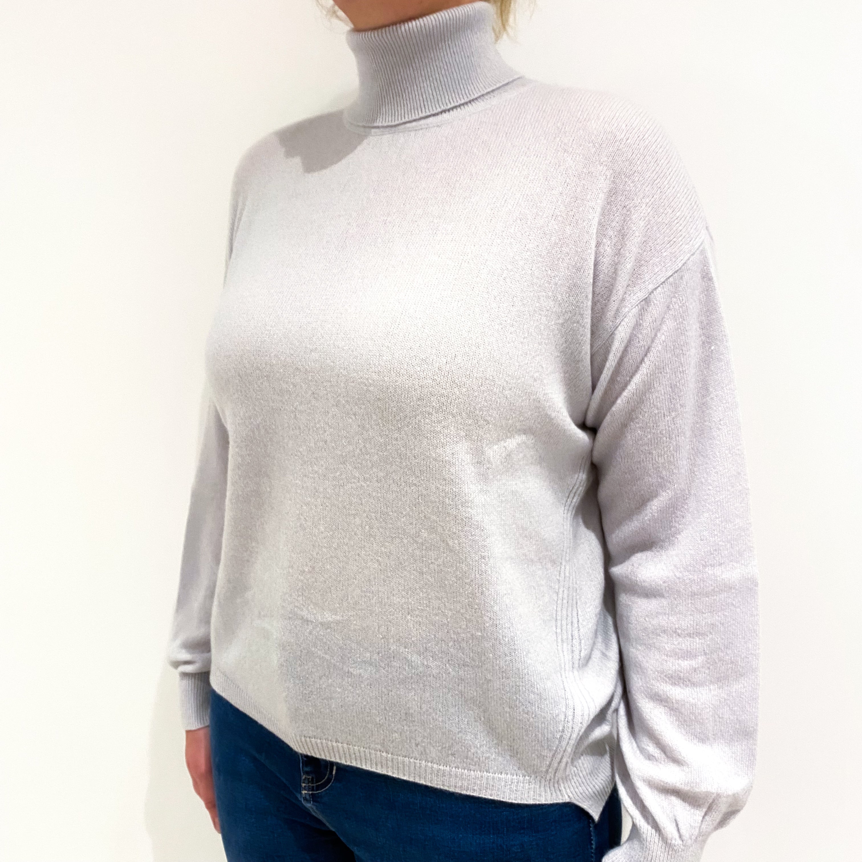 Frost Grey Cashmere Polo Neck Jumper Large