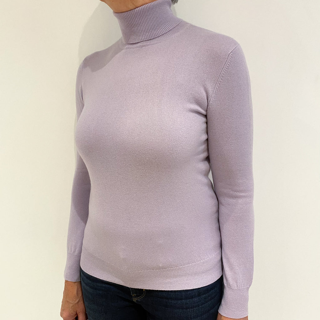 Pale Lavender Purple Cashmere Polo Neck Jumper Medium