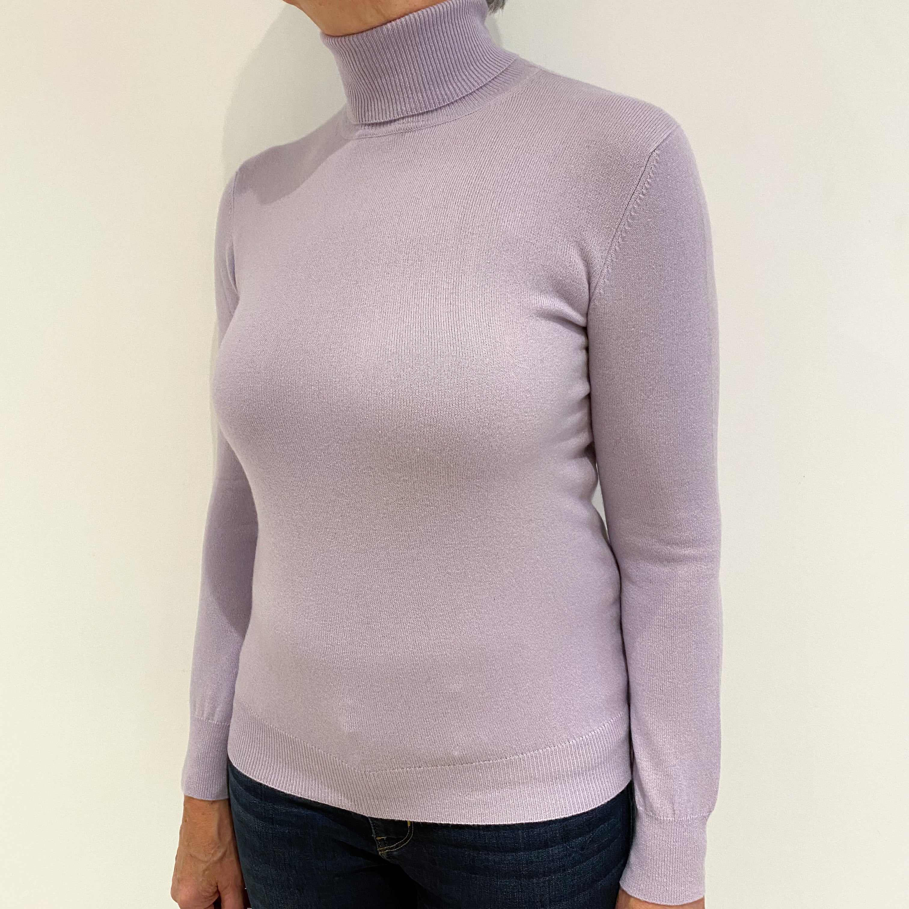 Pale Lavender Purple Cashmere Polo Neck Jumper Medium