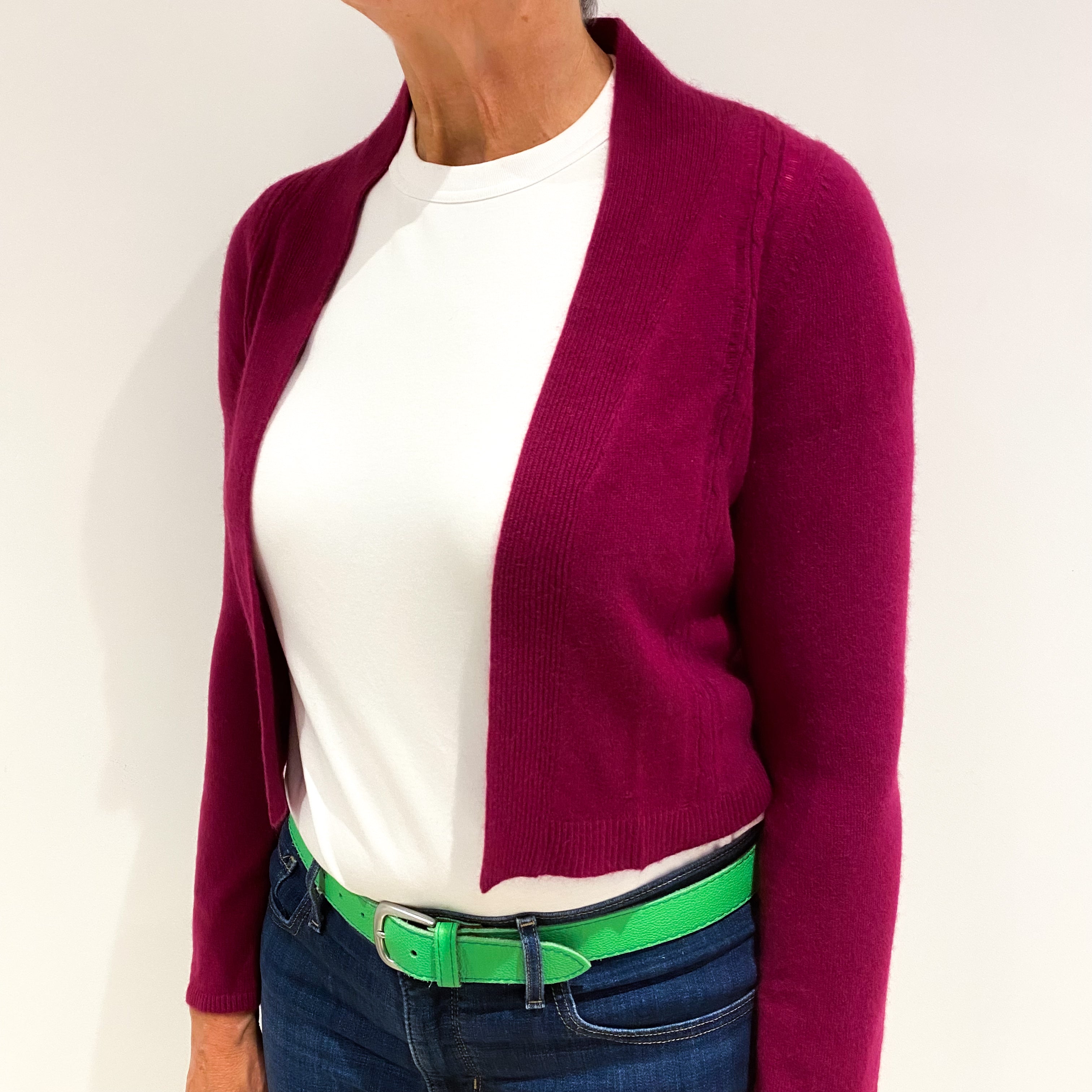 Magenta Pink Cashmere Edge To Edge Cardigan Medium