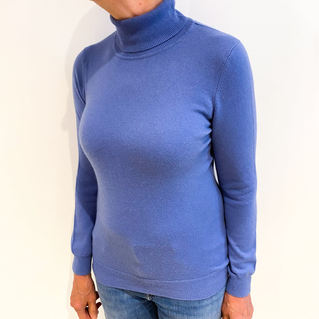 Cornflower Blue Cashmere Polo Neck Jumper Medium