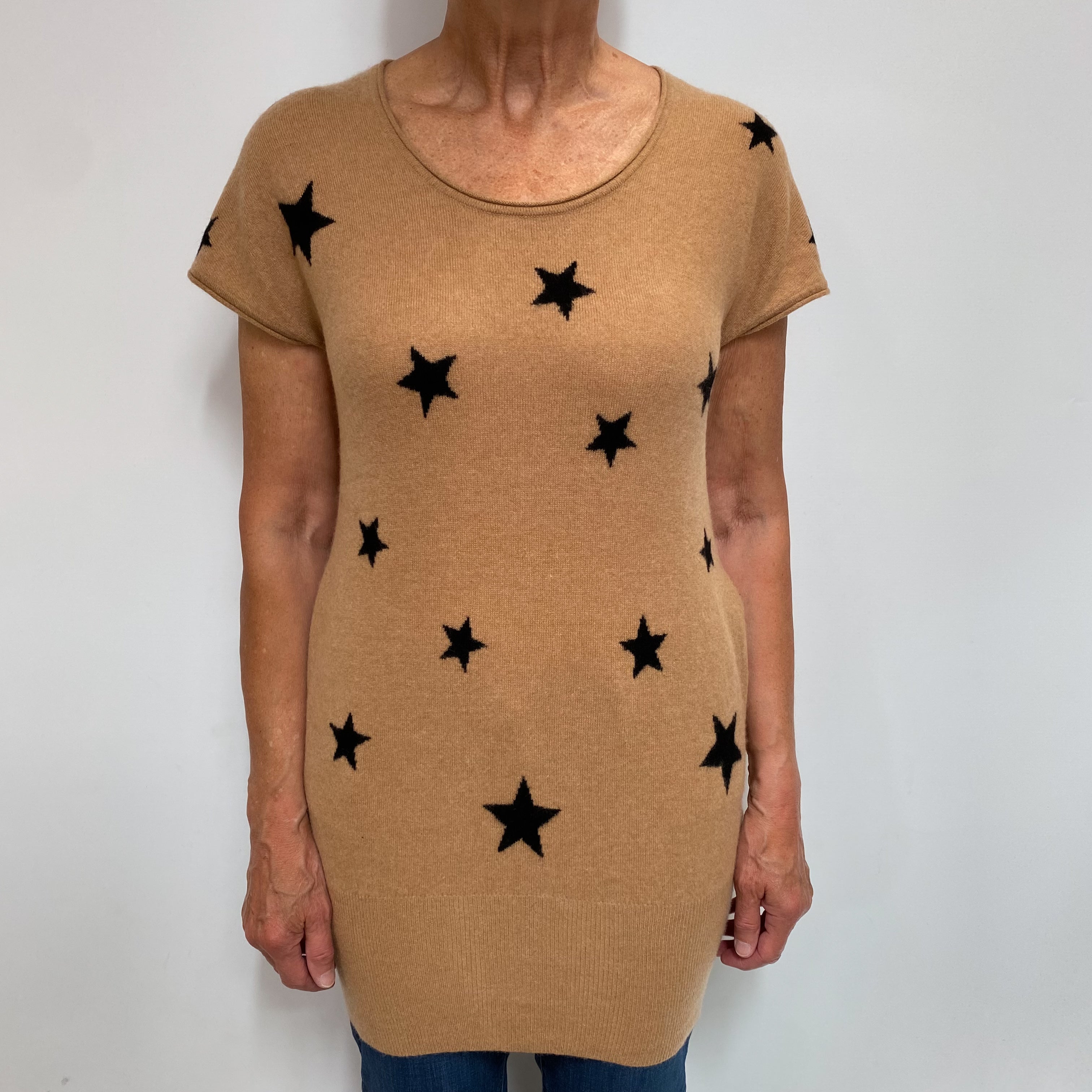 Caramel Black Stars Cashmere Crew Neck Short Sleeved Jumper Medium