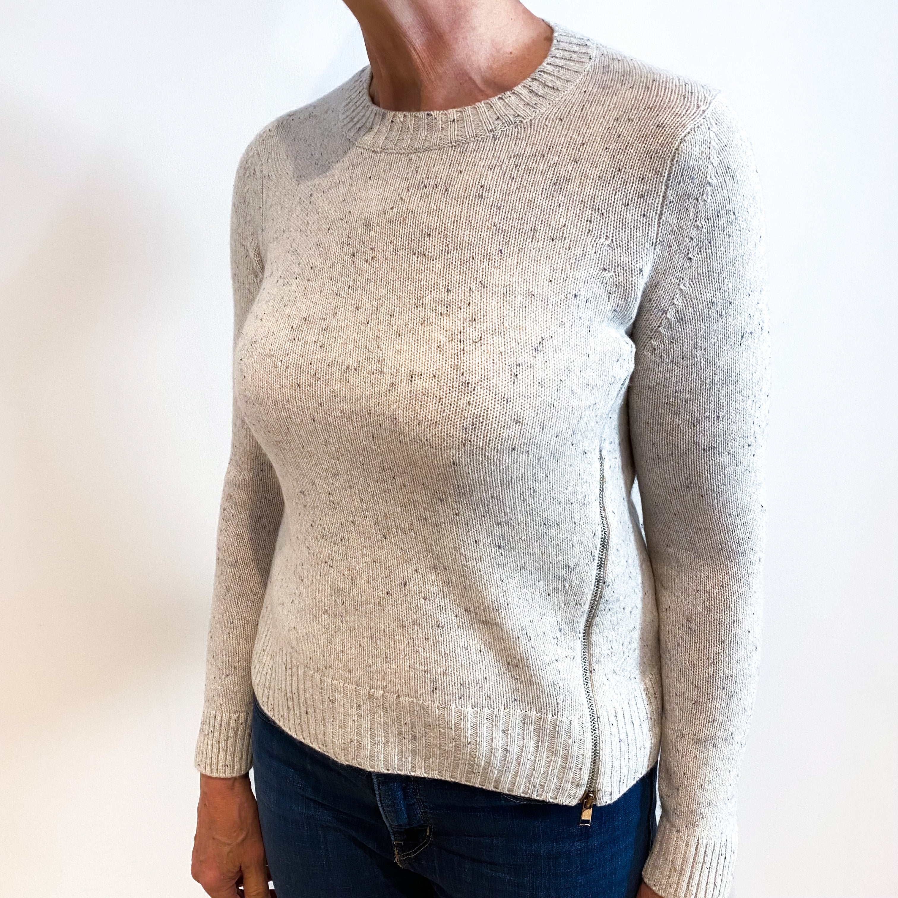 Frost Grey Fleck Cashmere Crew Neck Jumper Medium