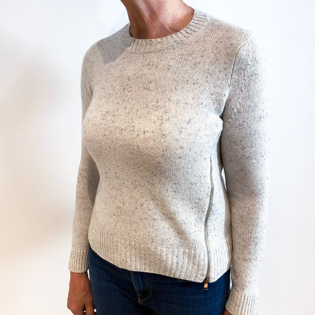 Frost Grey Fleck Cashmere Crew Neck Jumper Medium