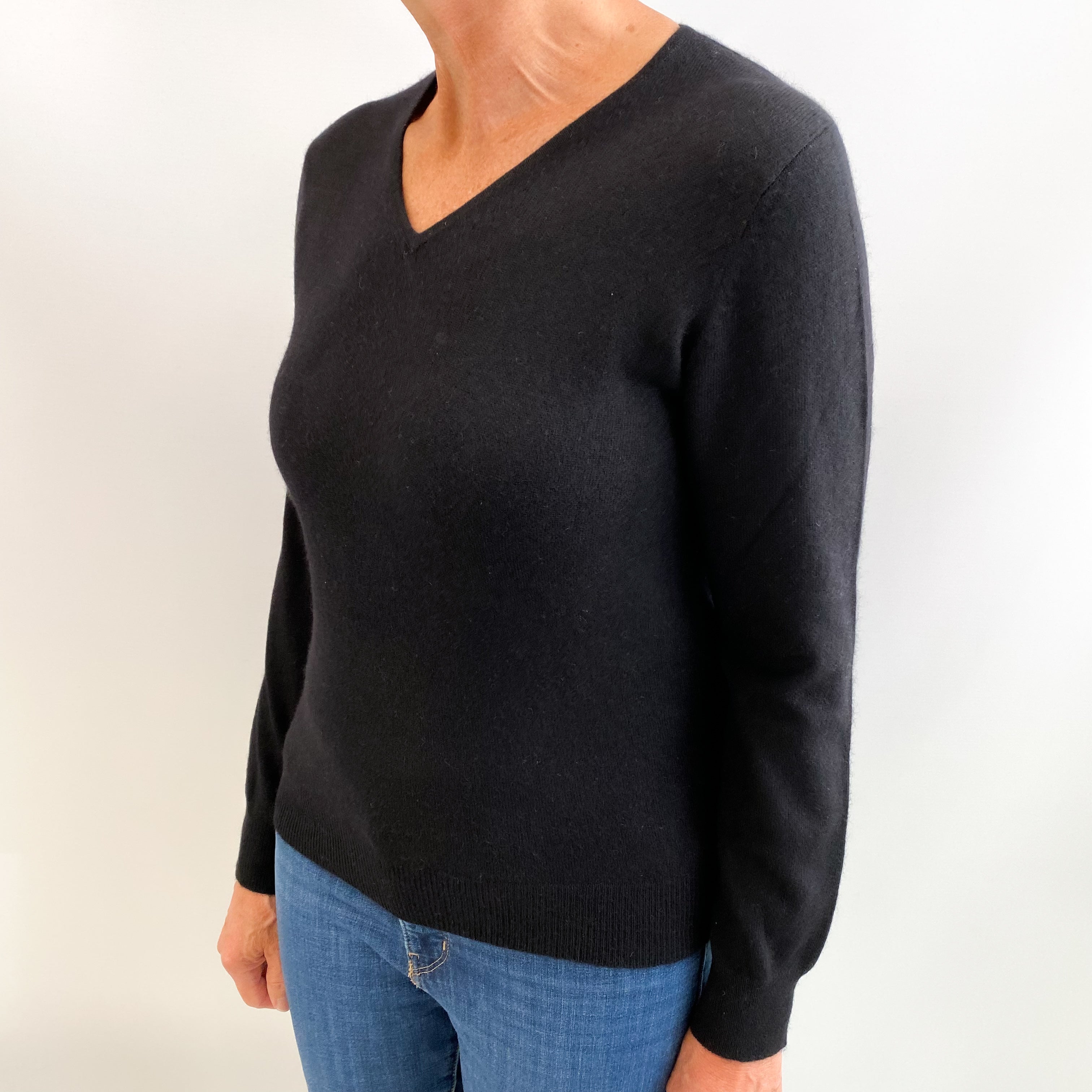 Black Cashmere V Neck Jumper Medium