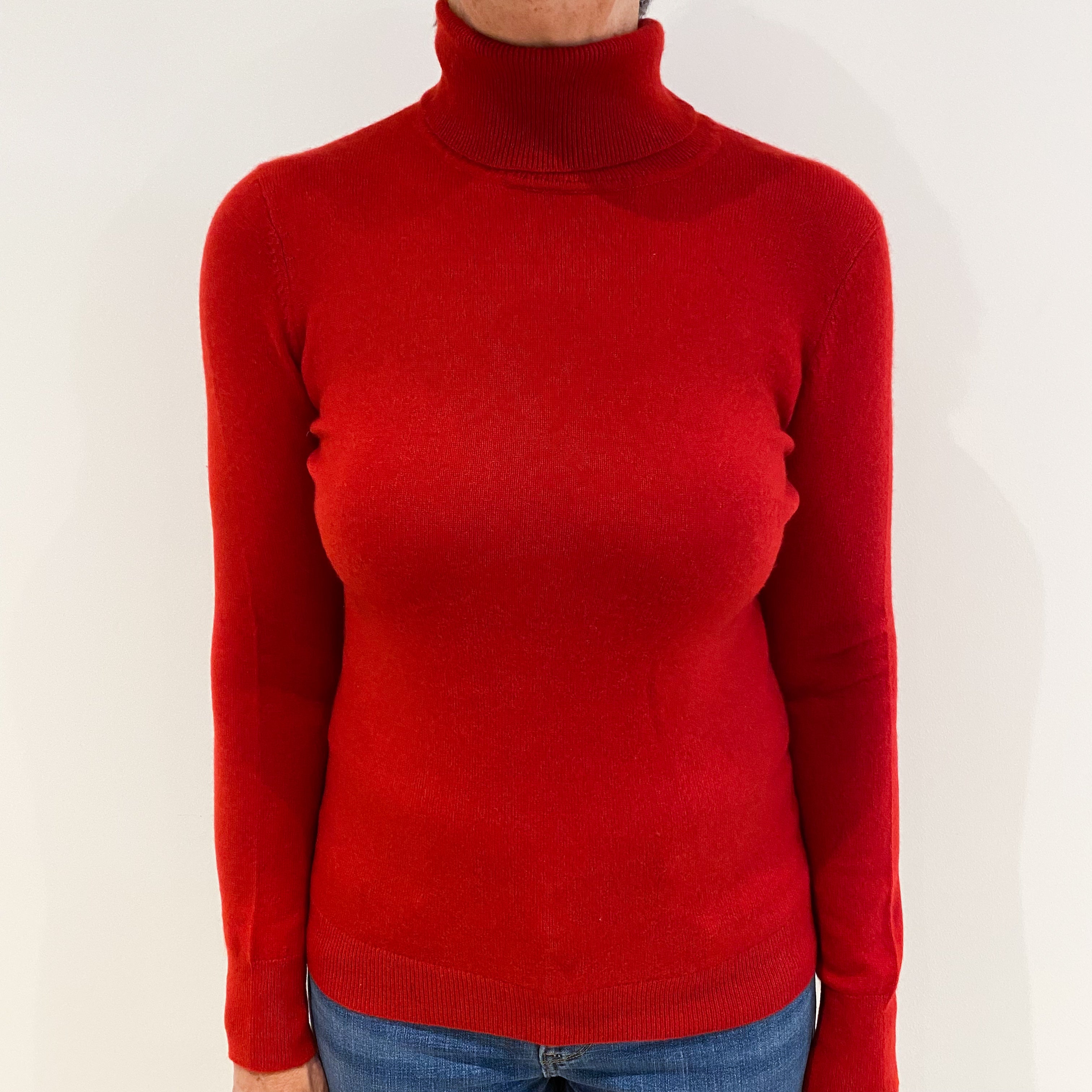 Post Box Red Cashmere Polo Neck Jumper Medium