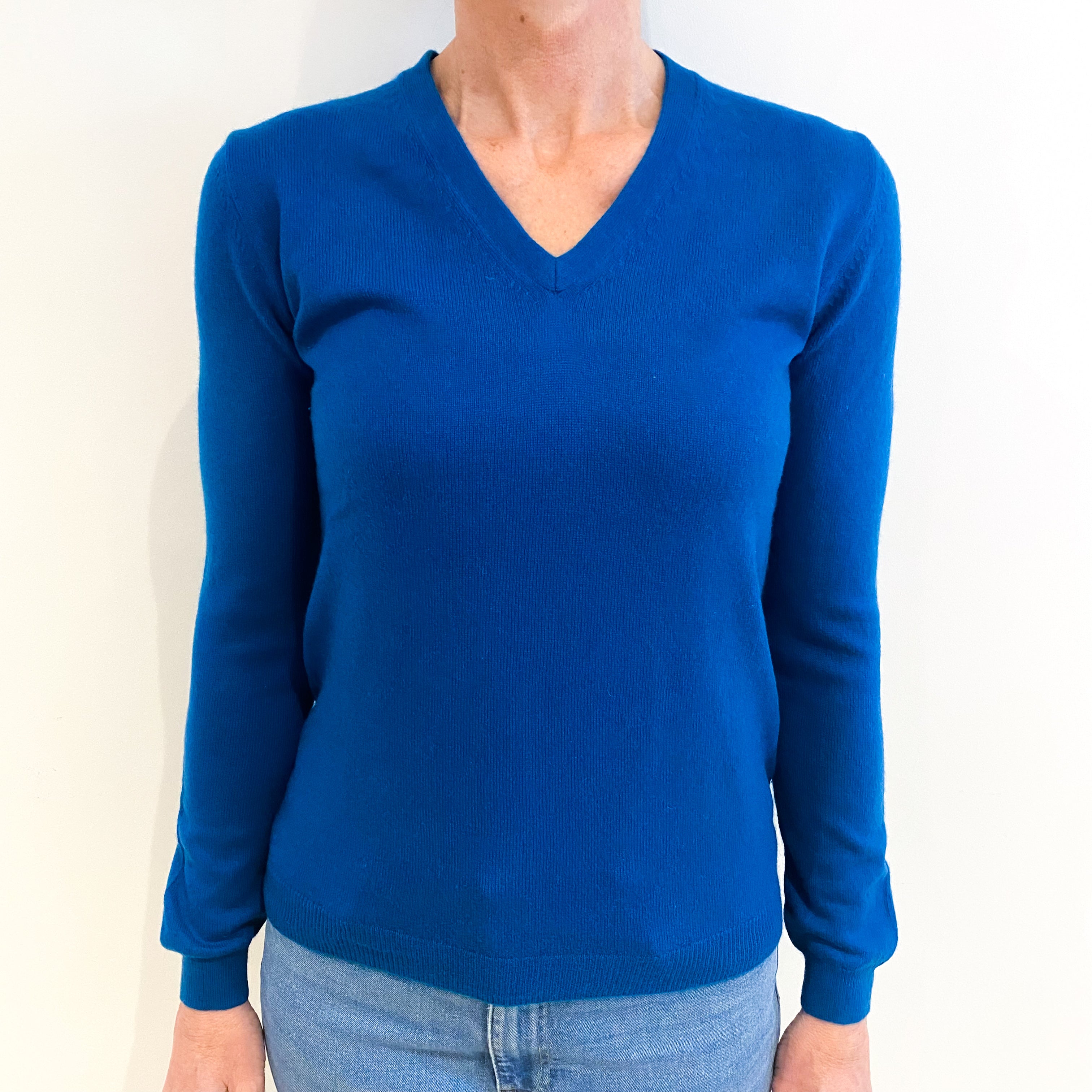 Teal Blue Cashmere V Neck Jumper Small