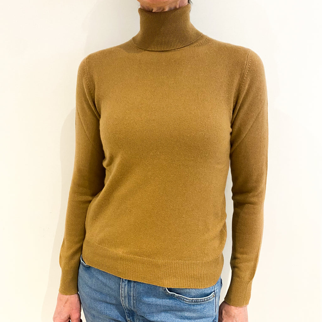 Butterscotch Brown Cashmere Polo Neck Jumper Small