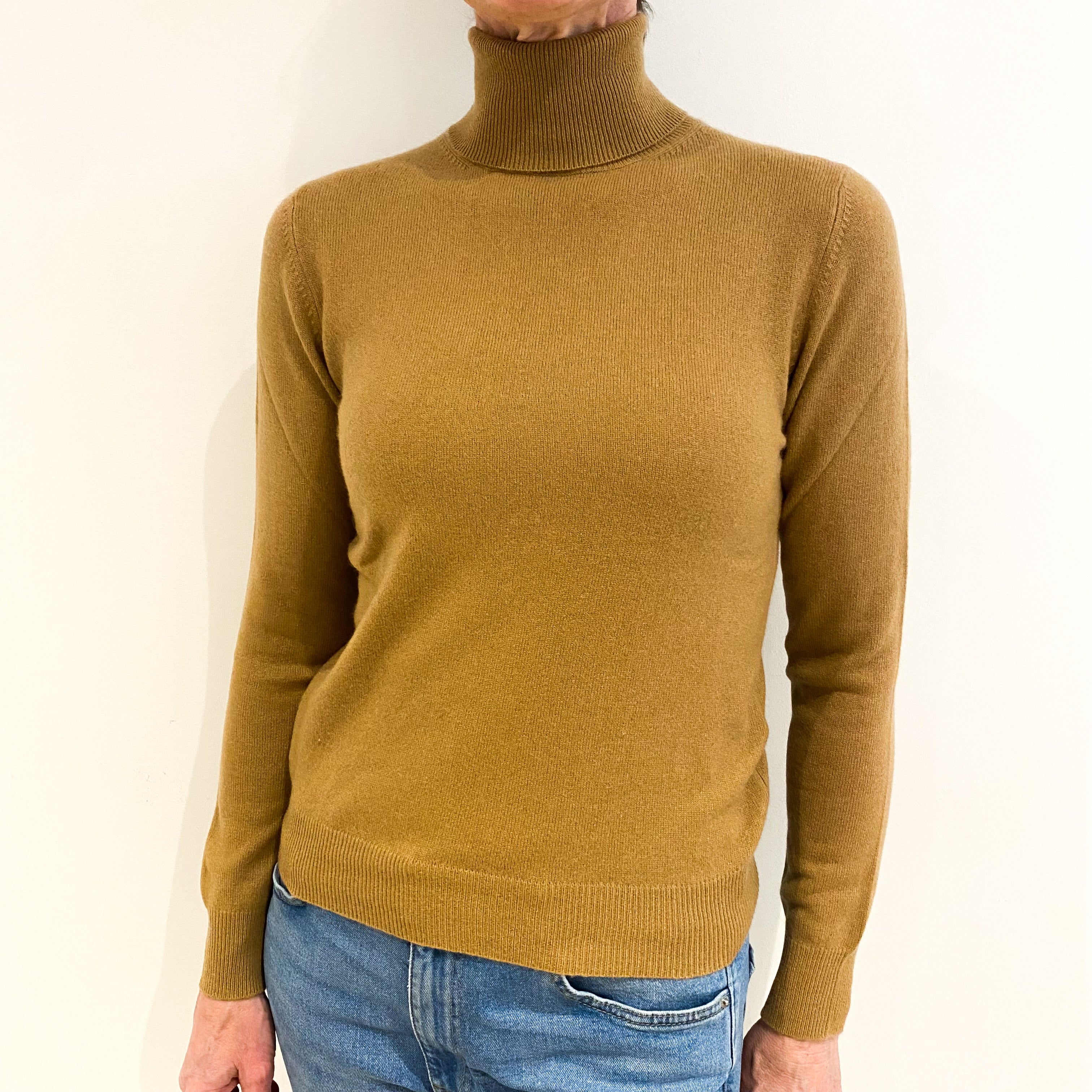 Butterscotch Brown Cashmere Polo Neck Jumper Small