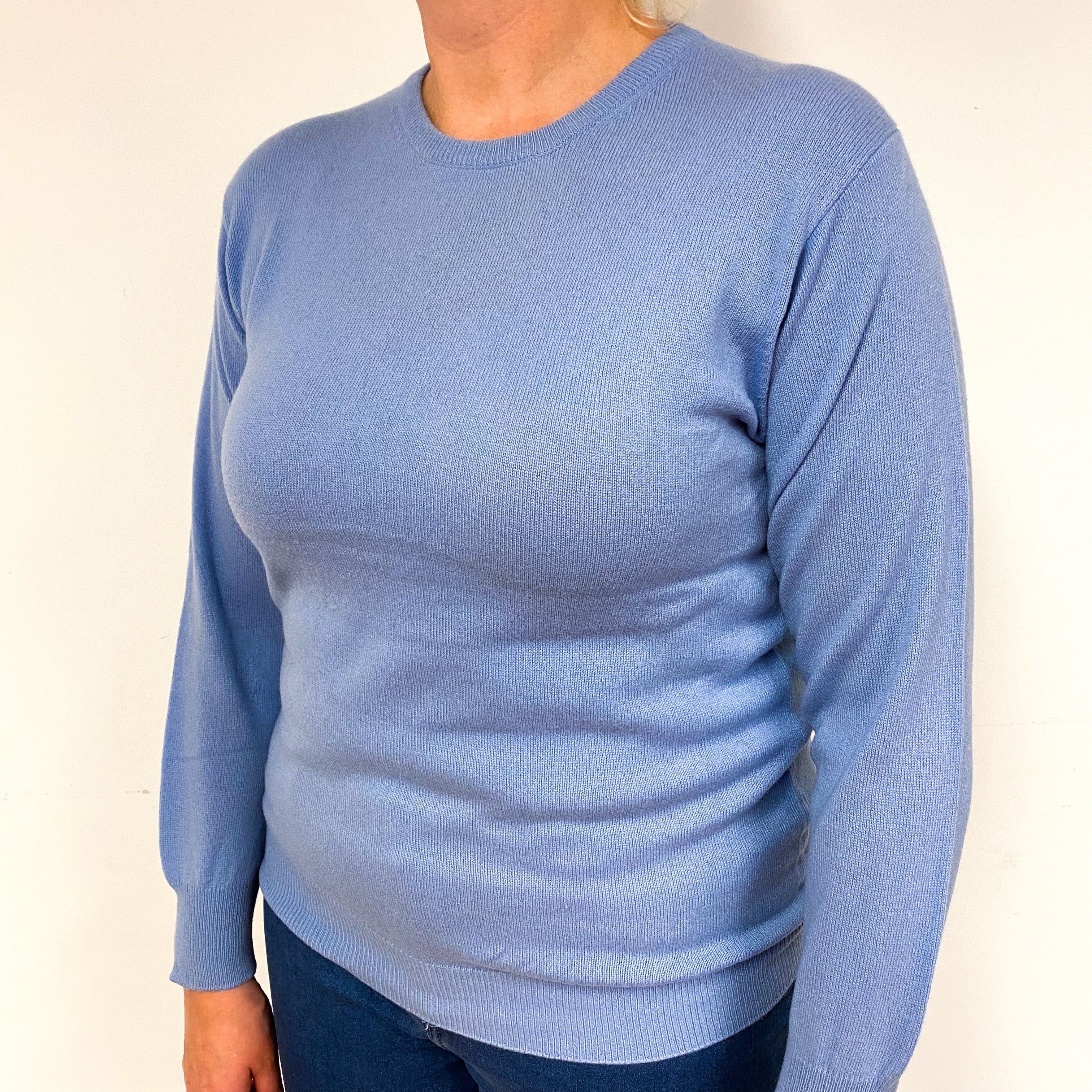 Pale Blue Cashmere Crew Neck Jumper Large