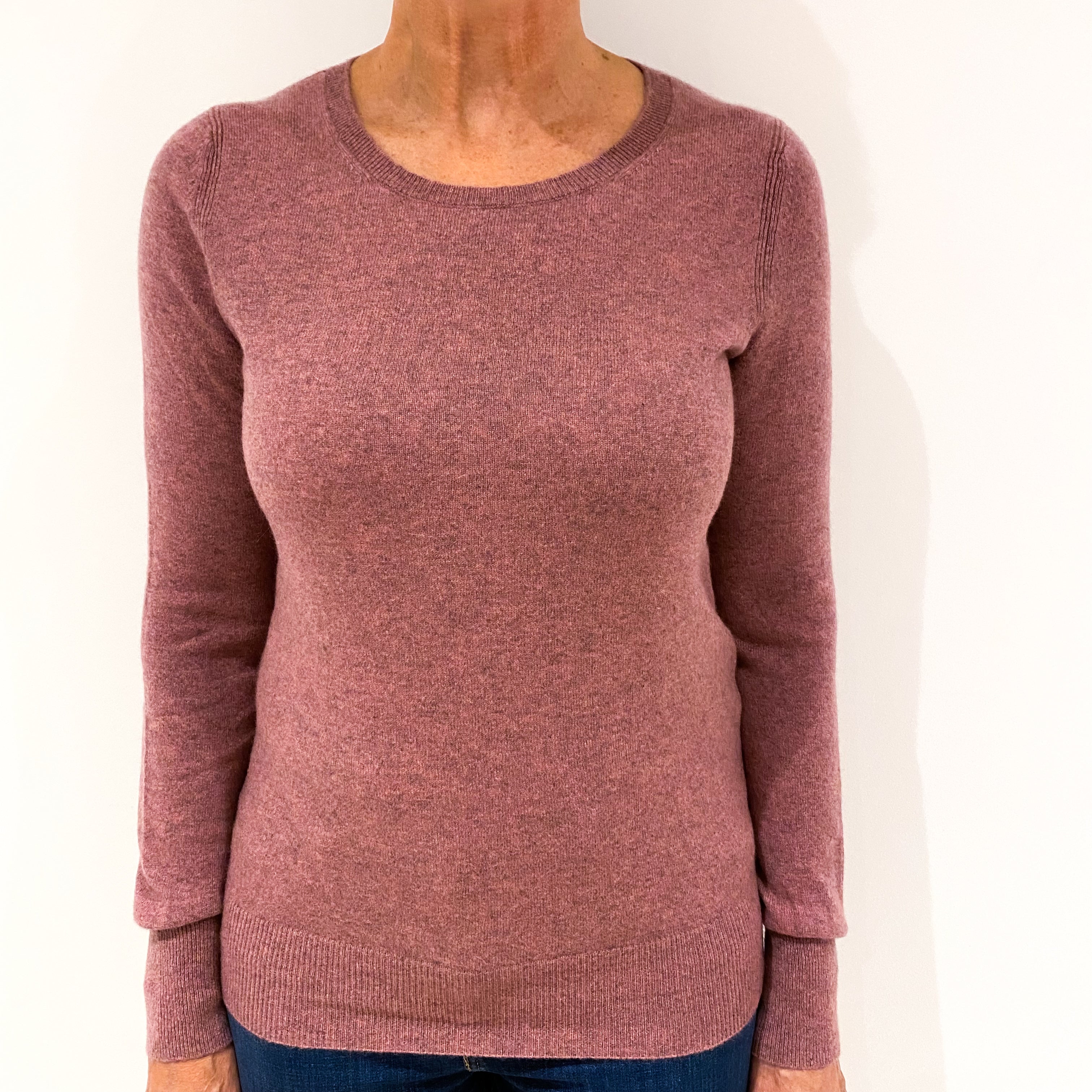 Heather Pink Cashmere Crew Neck Jumper Medium