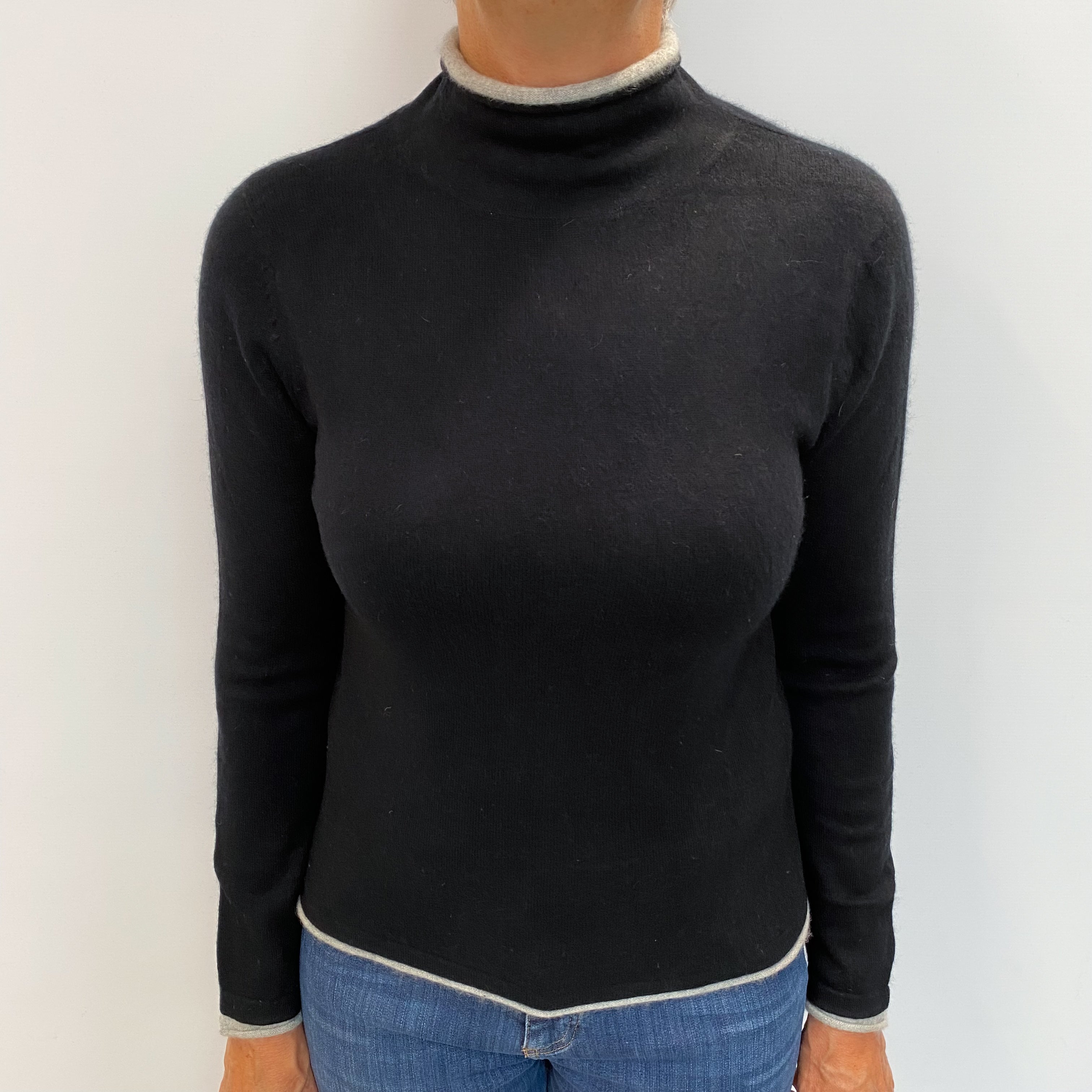Black Cashmere Funnel Neck Jumper Medium