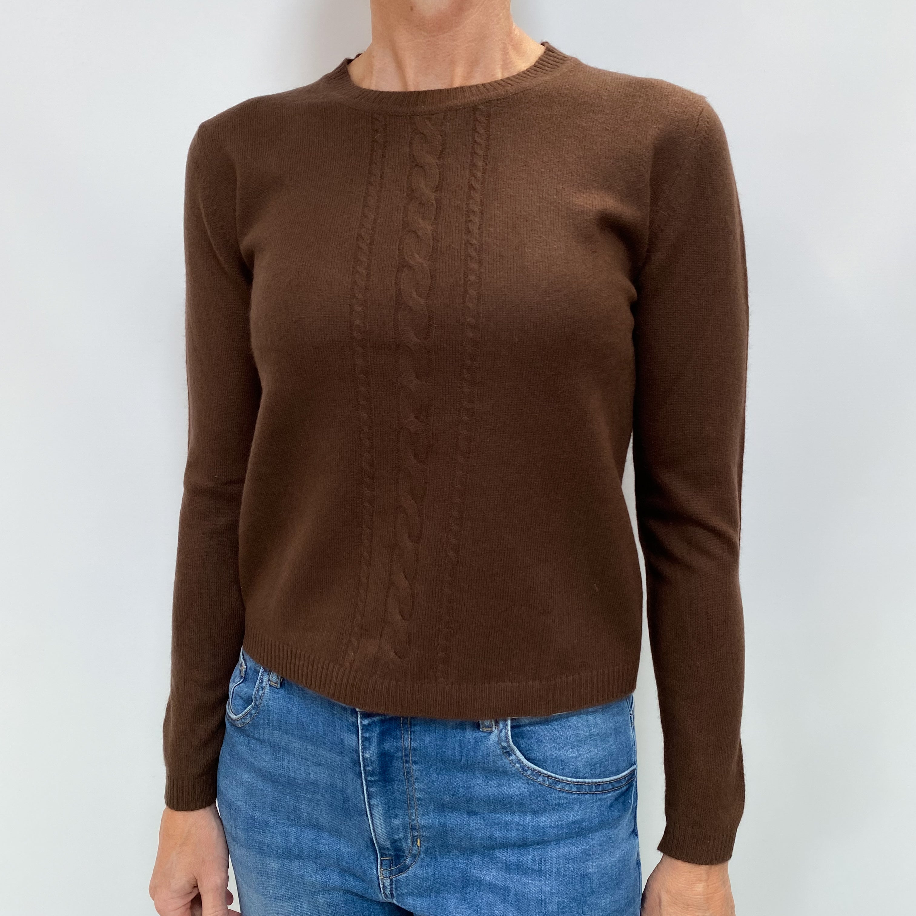 Chocolate Brown Cashmere Crew Neck Jumper Small