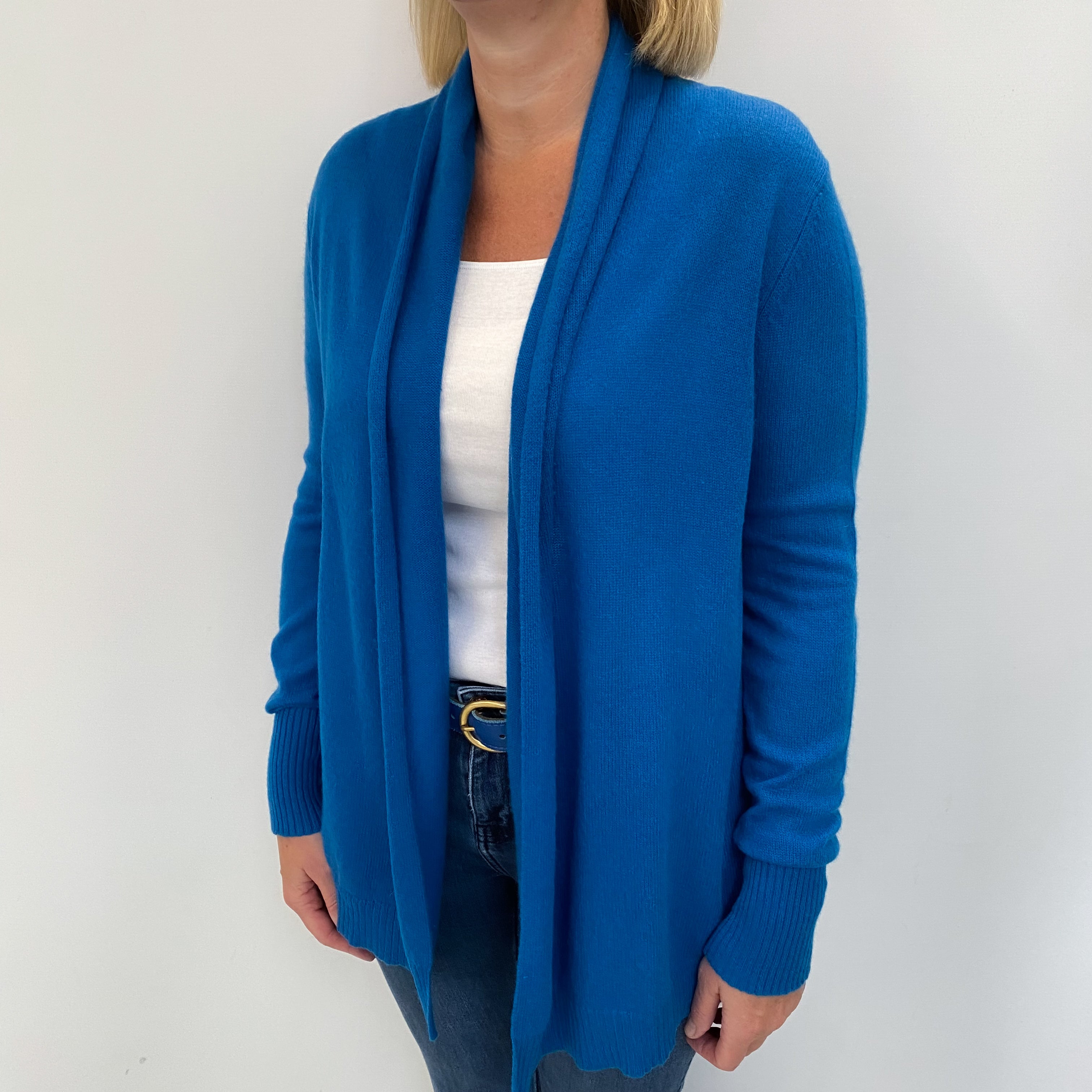 Peacock Blue Cashmere Edge To Edge Cardigan Large