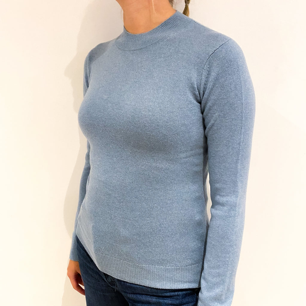 Duck Egg Green Cashmere High Crew Neck Jumper Small