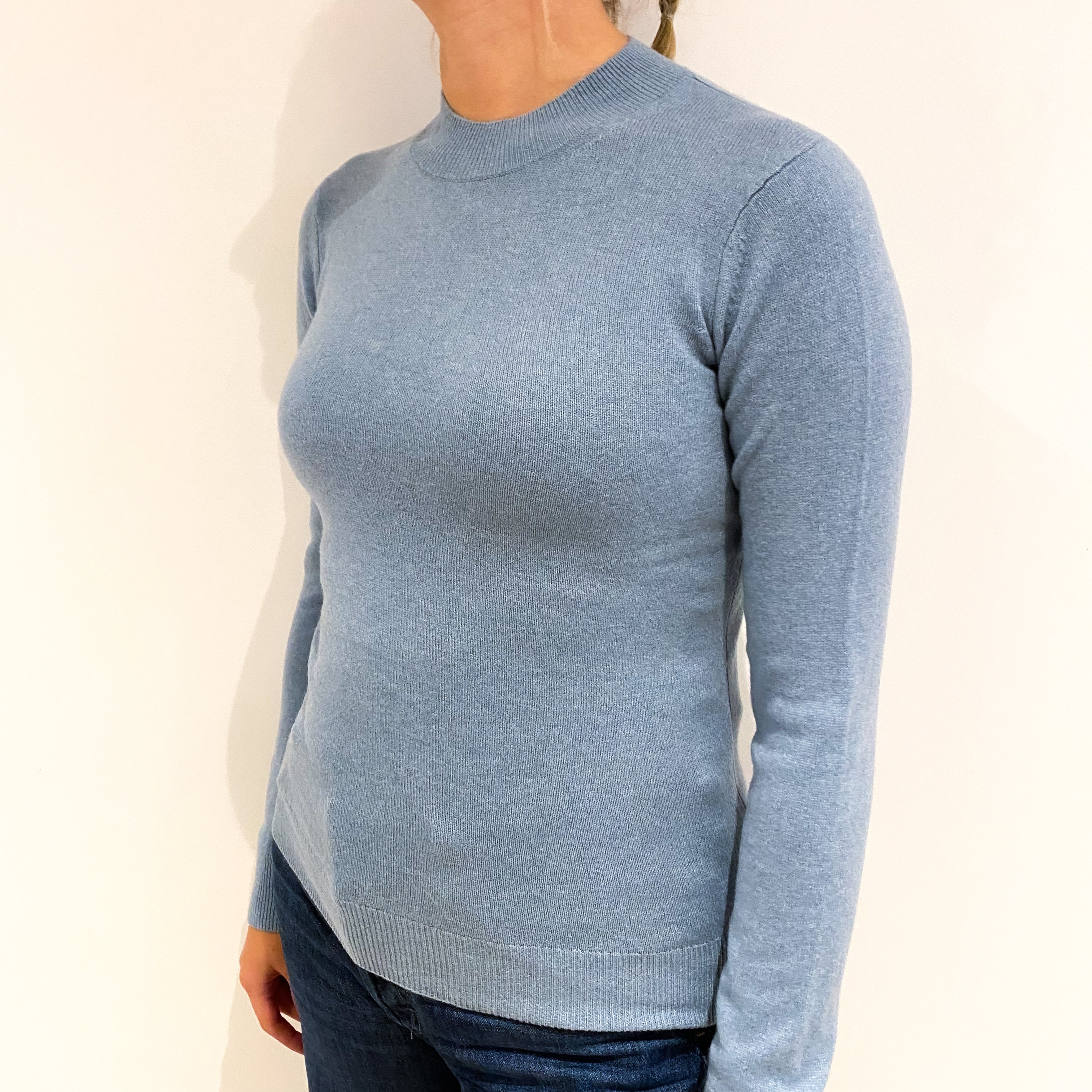 Duck Egg Green Cashmere High Crew Neck Jumper Small