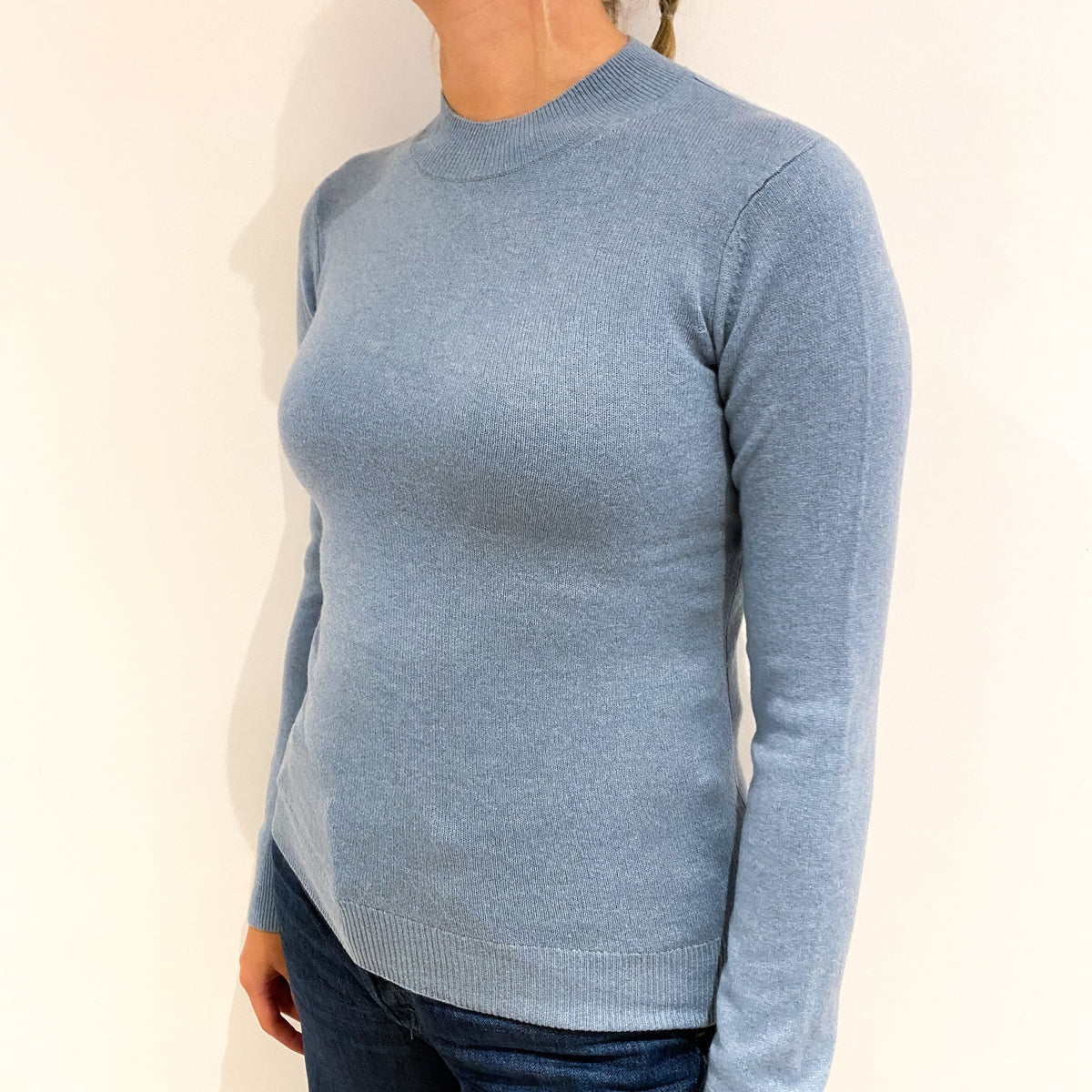 Duck Egg Green Cashmere High Crew Neck Jumper Small