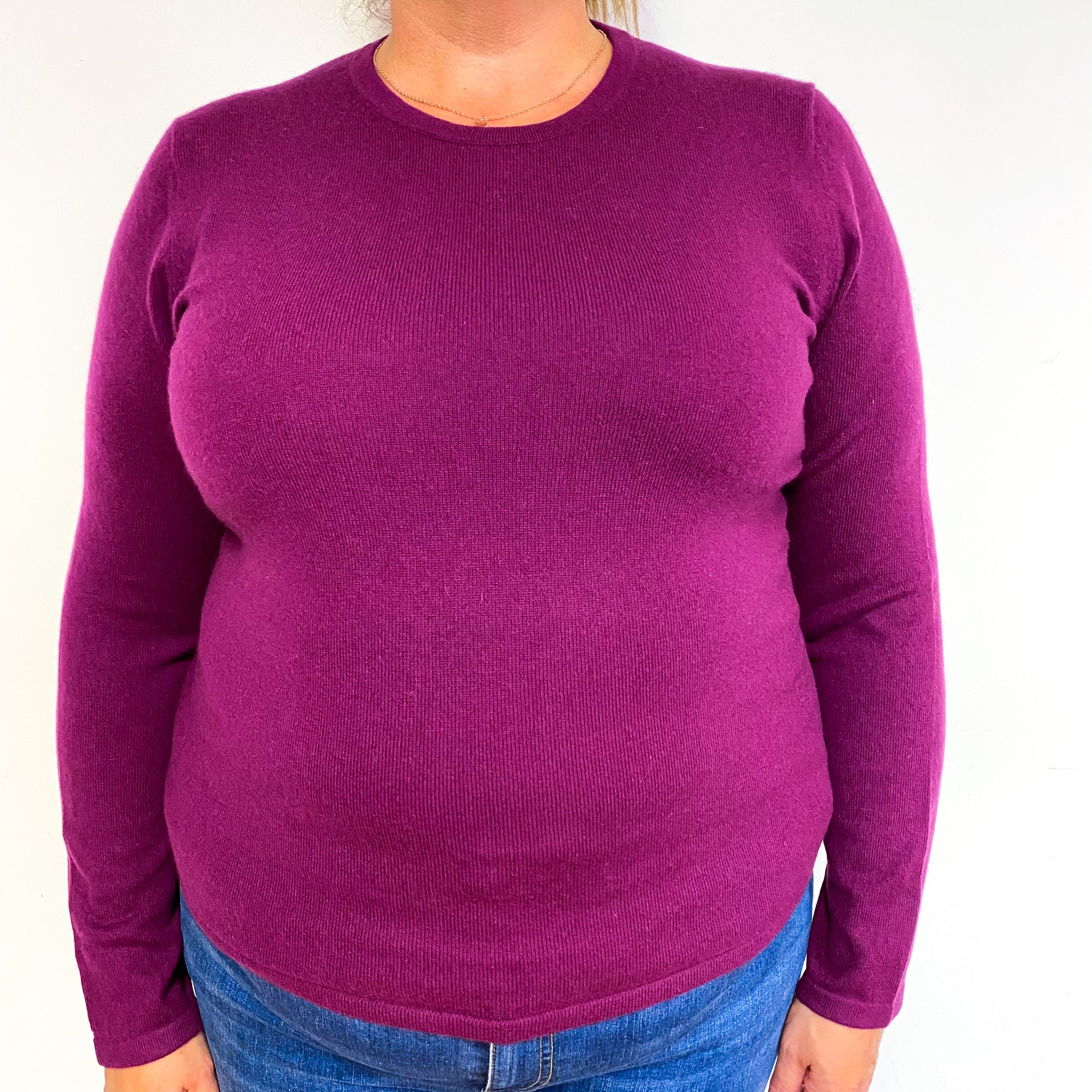 Plum Purple Cashmere Crew Neck Jumper Extra Large