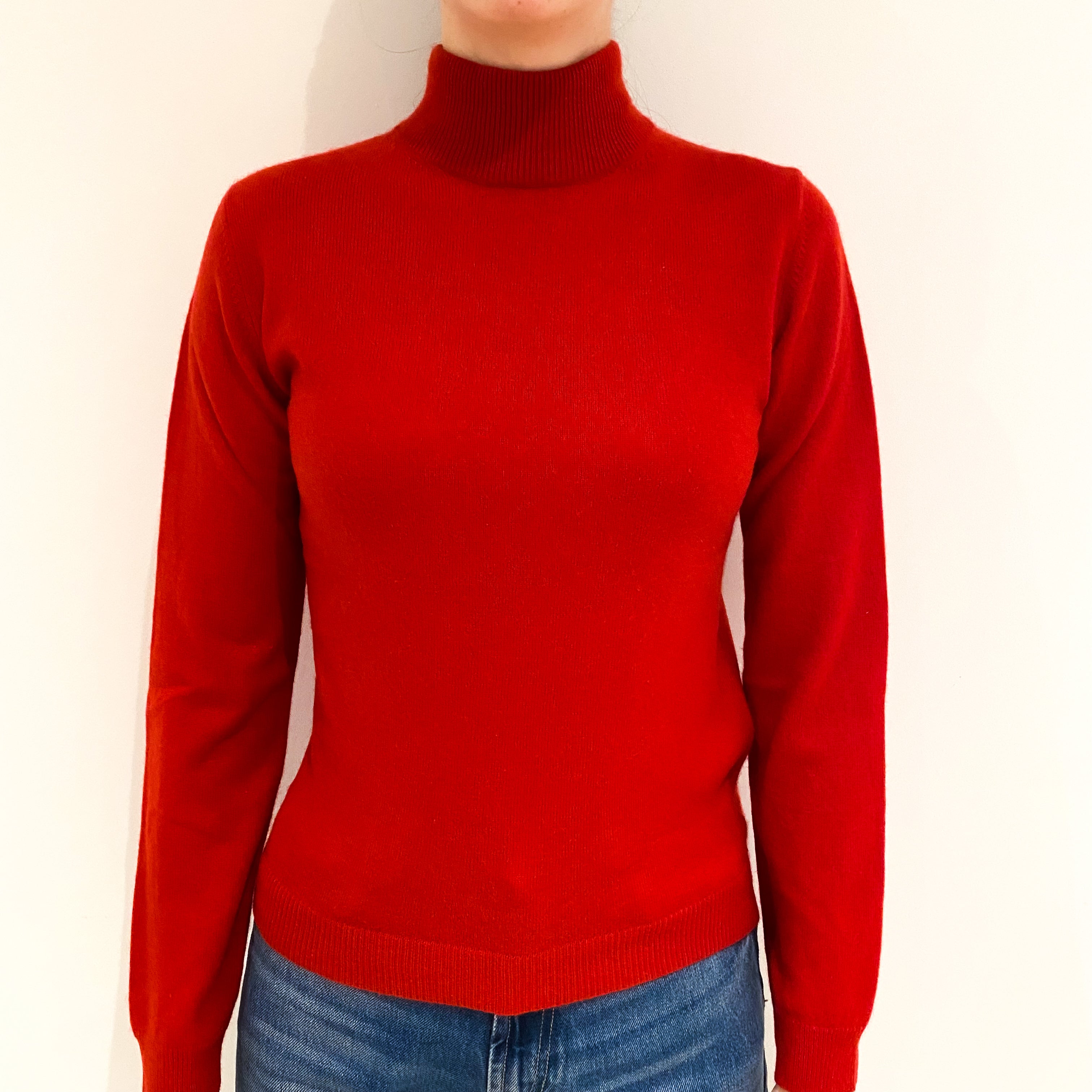 Post Box Red Cashmere Turtle Neck Jumper Extra Small