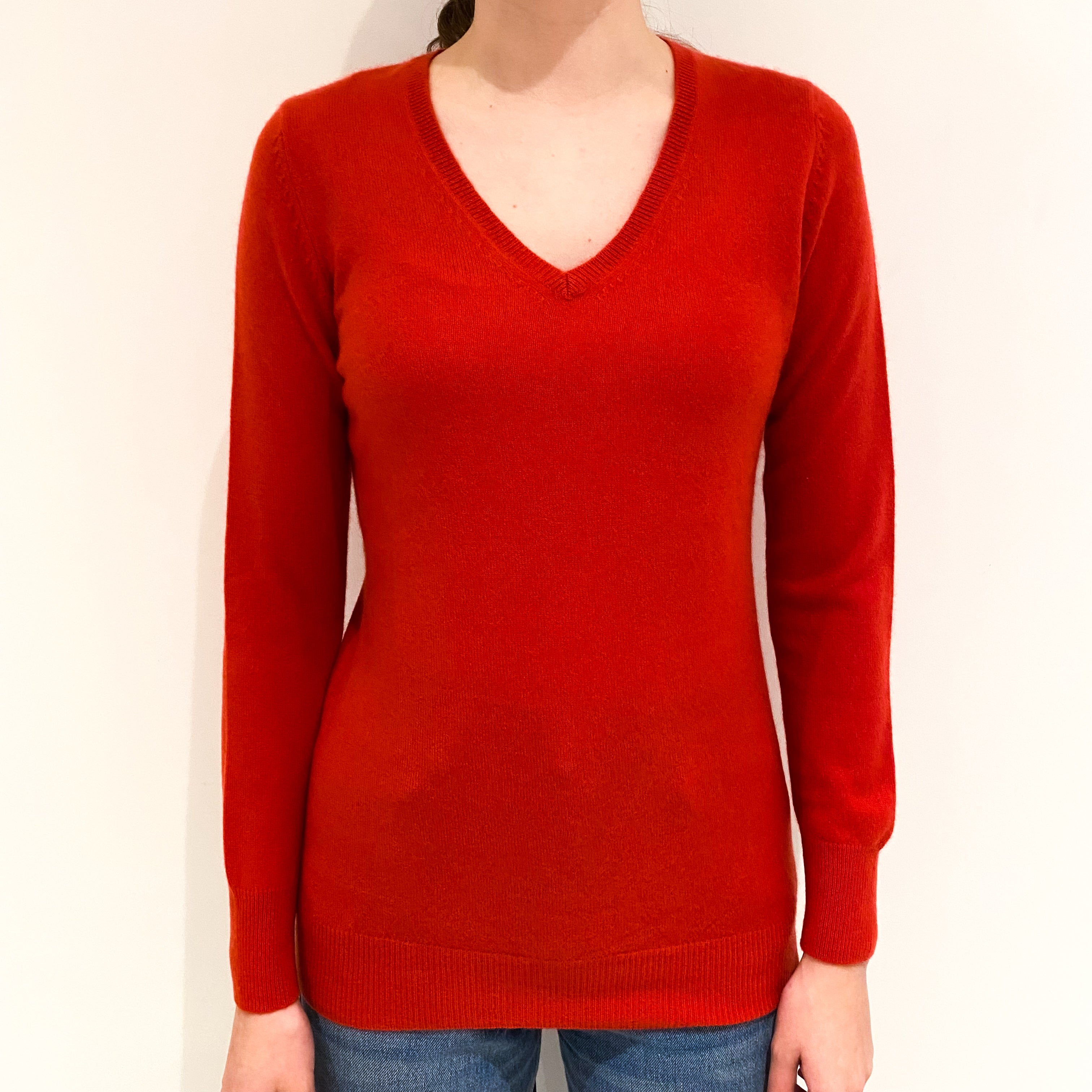 Scarlet Red Cashmere V-Neck Jumper Extra Small