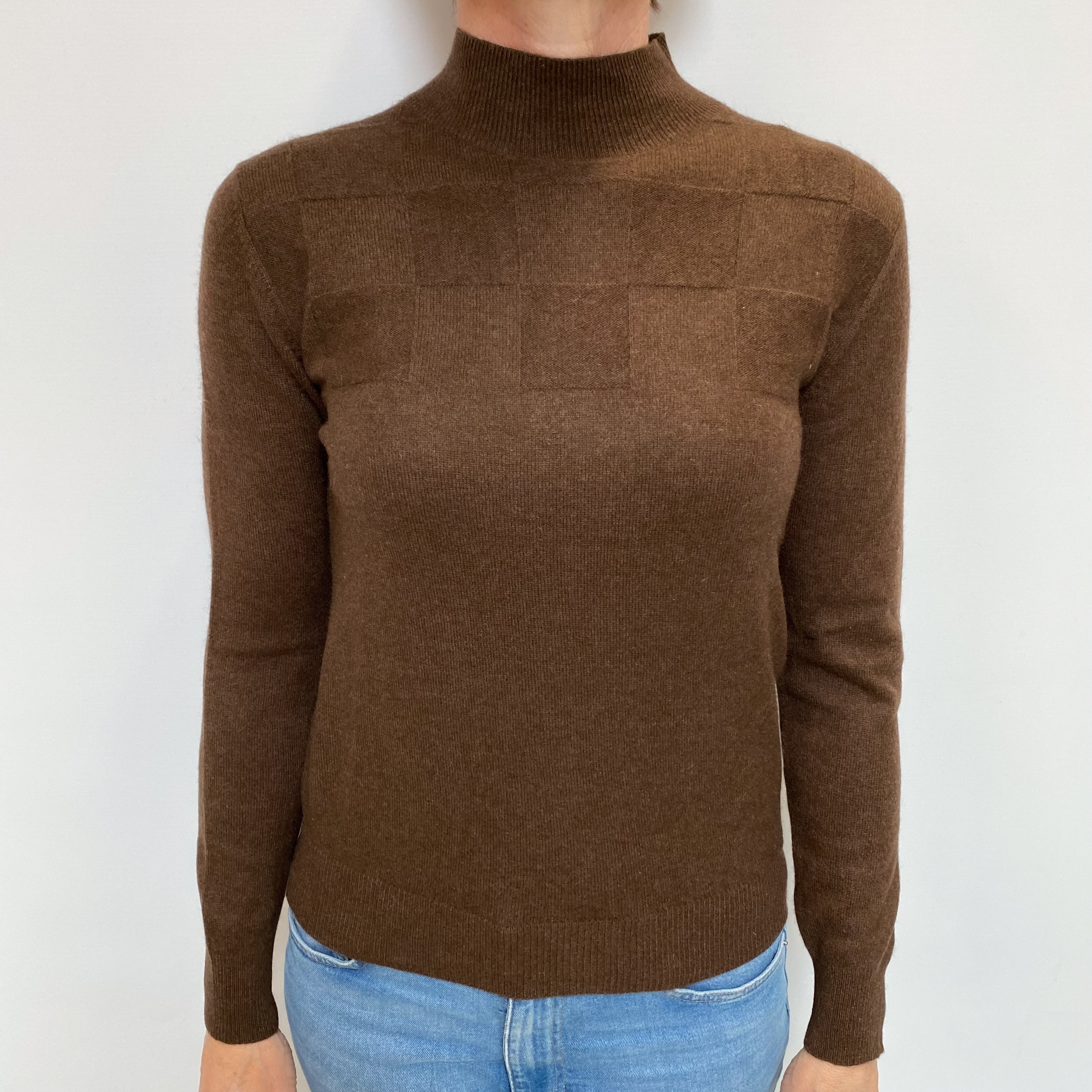 Chocolate Brown Cashmere Polo Neck Jumper Small