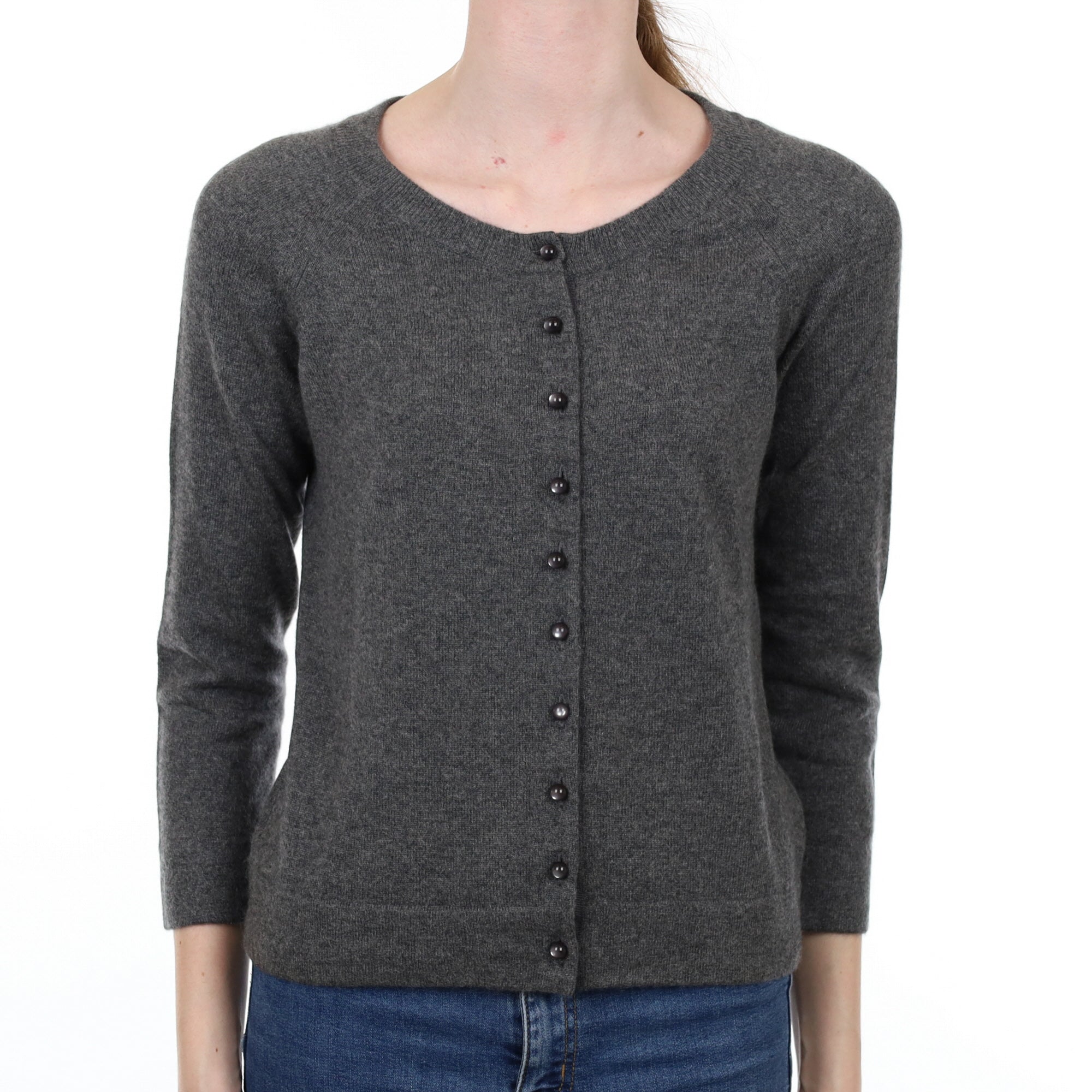 Slate Grey Cashmere Crew Neck Cardigan Extra Small