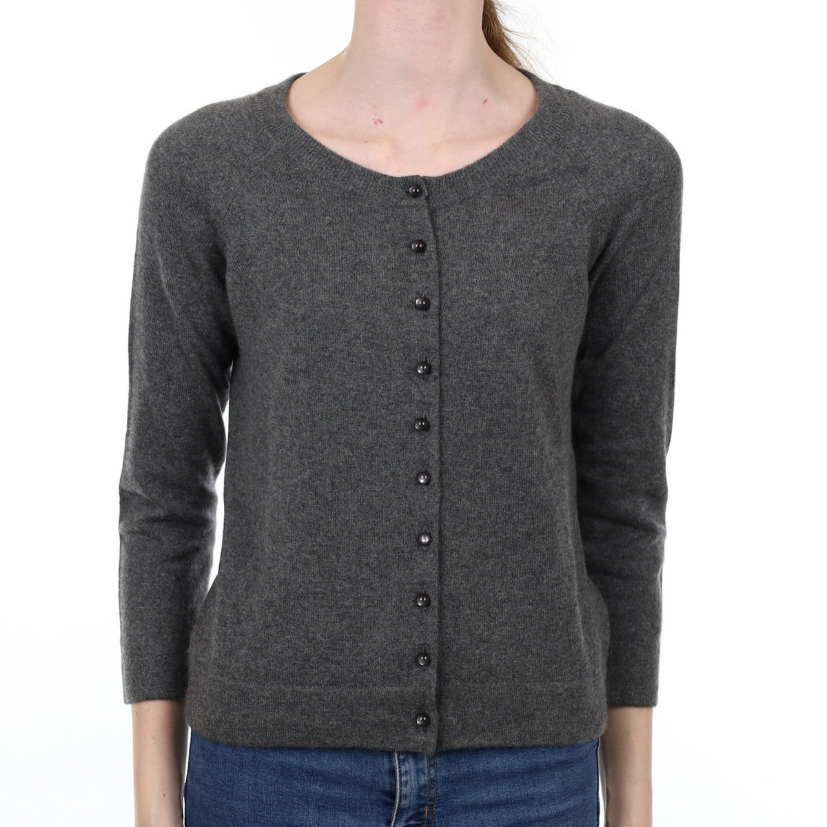 Slate Grey Cashmere Crew Neck Cardigan Extra Small