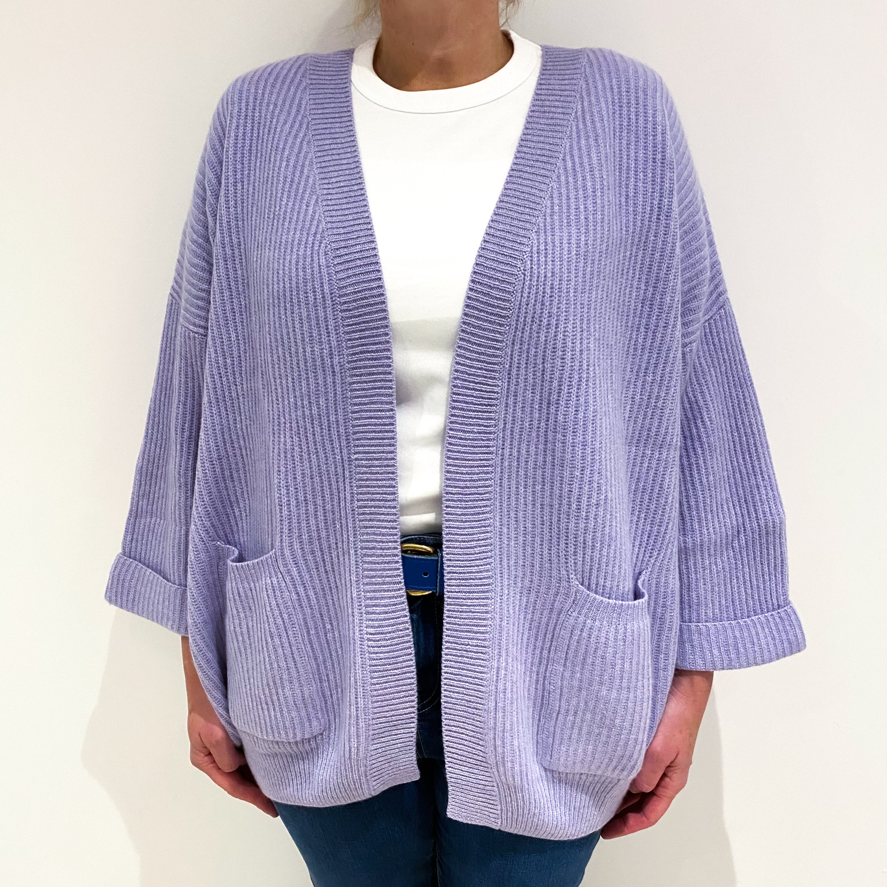 Lavender Purple Chunky Cashmere Edge To Edge Cardigan Large
