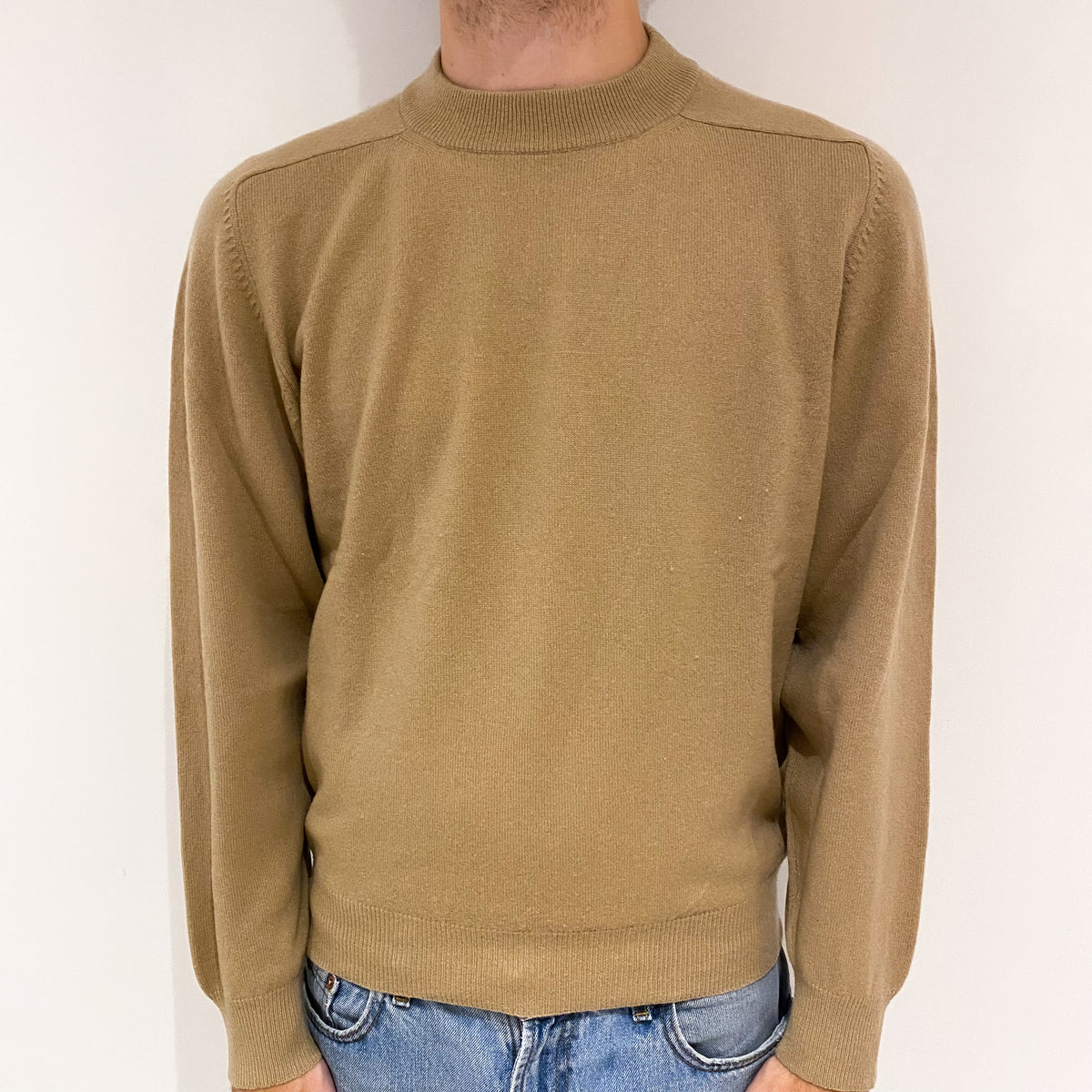 Men's Camel Brown Cashmere Turtle Neck Jumper Large