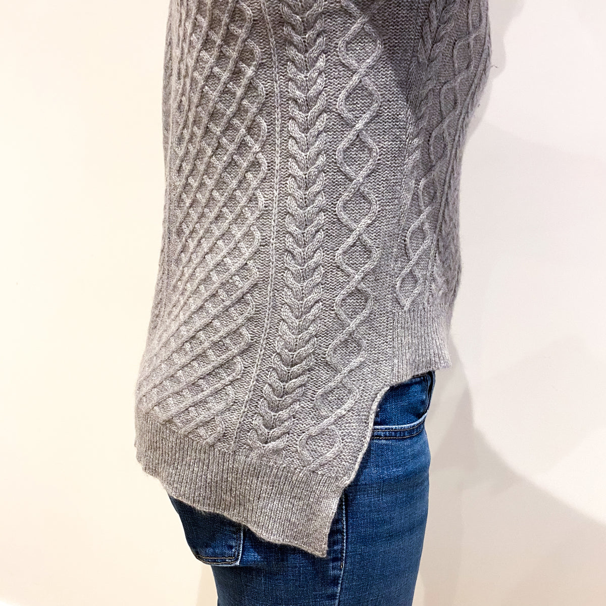 Ash Grey Cashmere Crew Neck All Over Cable Knit Jumper Medium