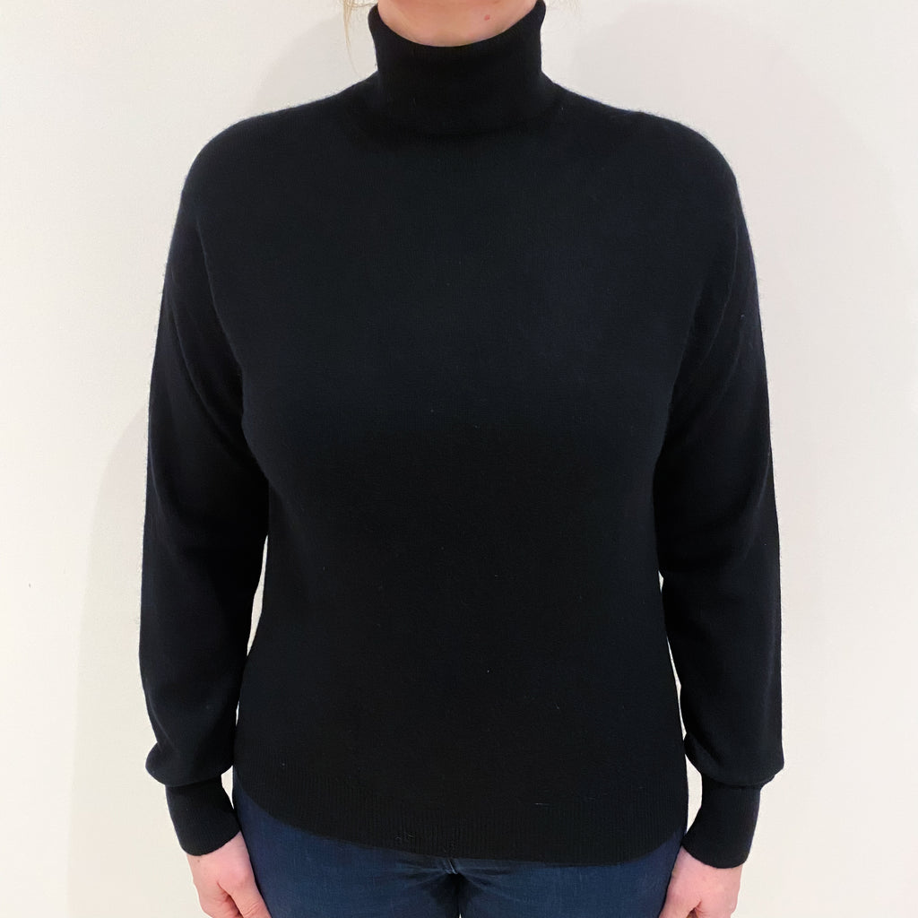 Black Cashmere Polo Neck Jumper Large